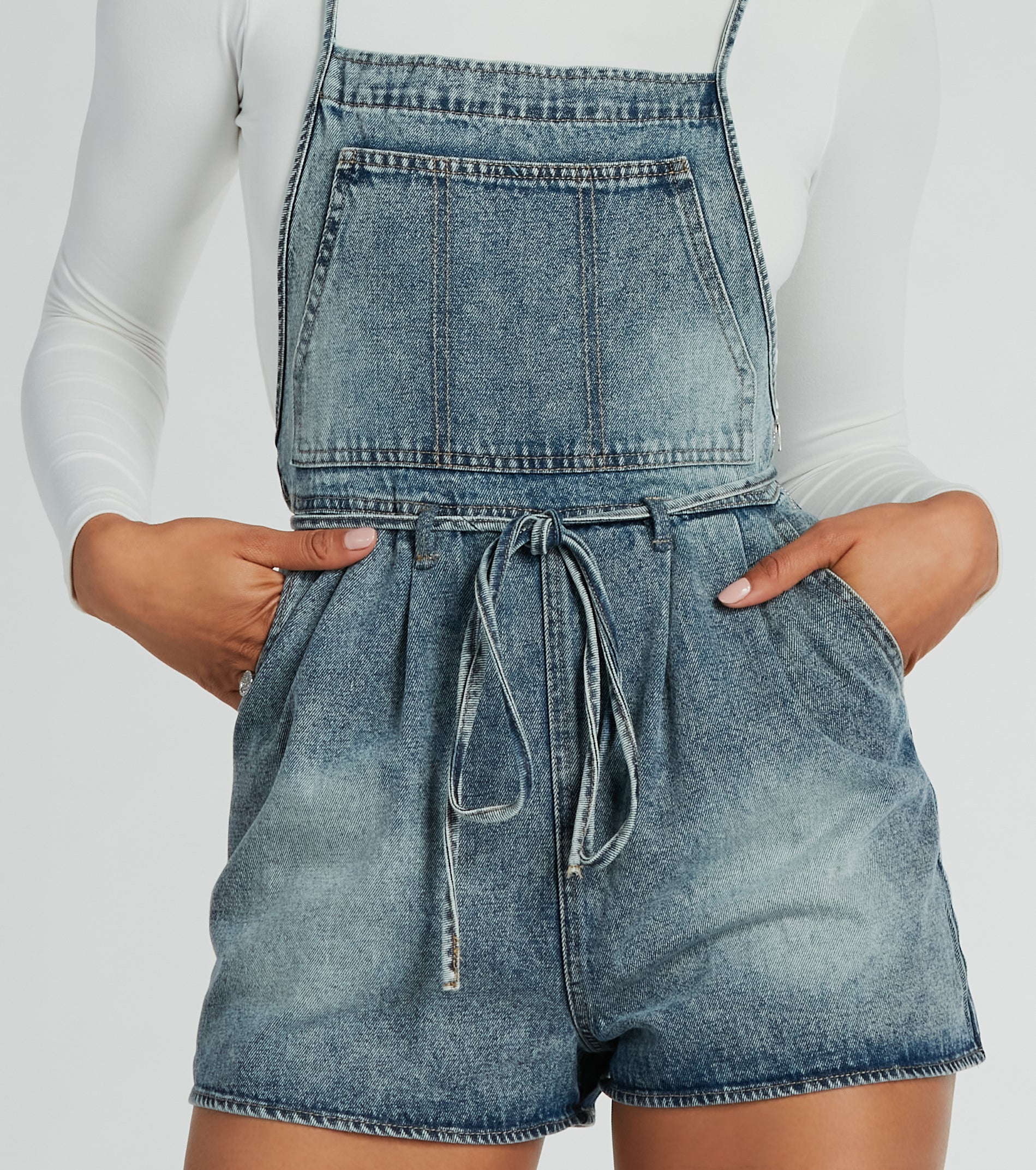 Ultimate Sunny Mood Tie-Front Denim Shortalls - Effortless Style Upgrade