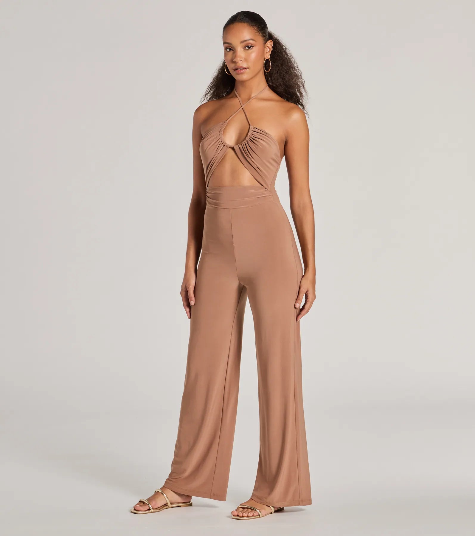 Ultimate Sass Halter Cutout Wide-Leg Jumpsuit