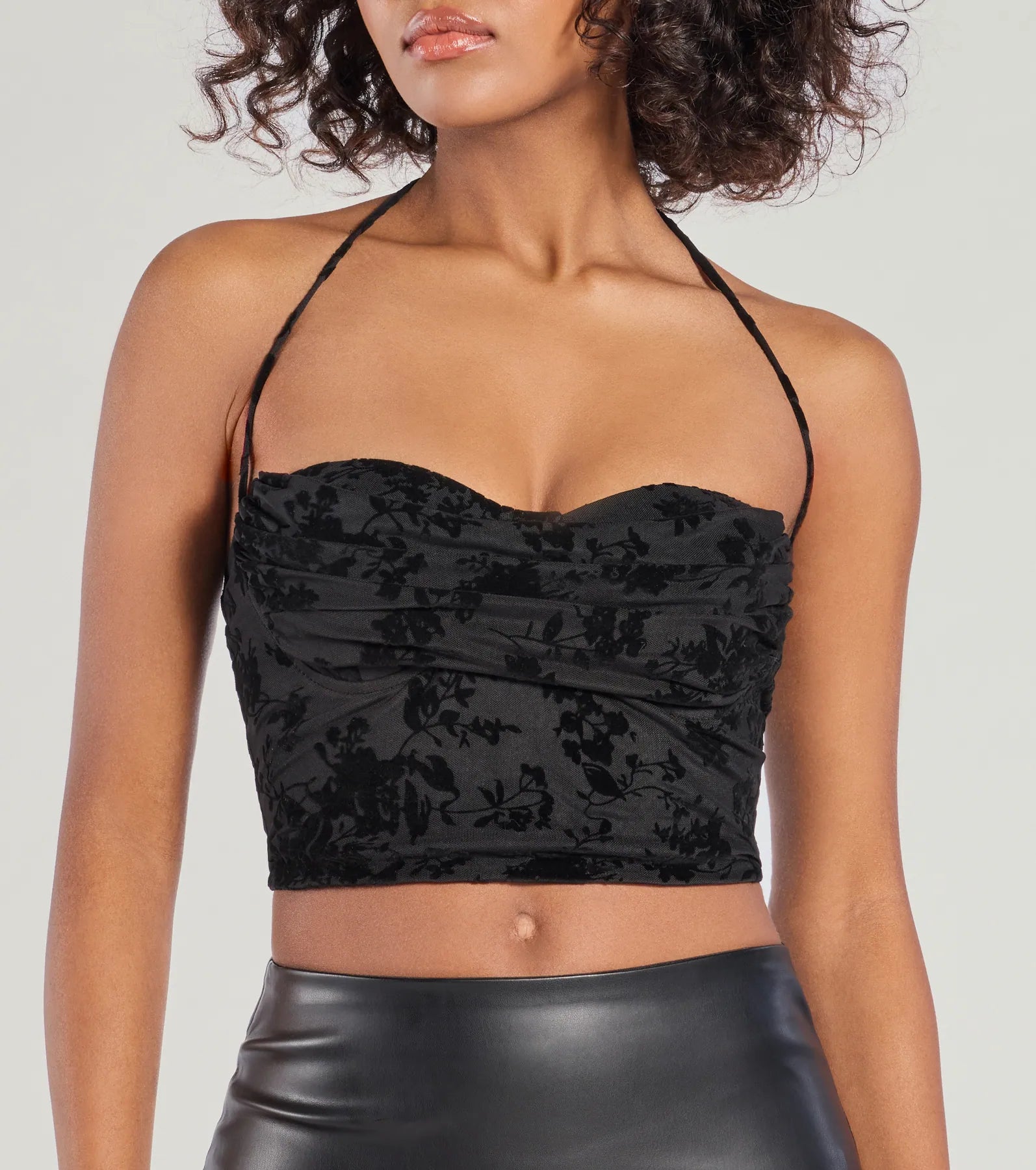 Premium Velvet Floral Halter Bustier Top - Chic & Flirty