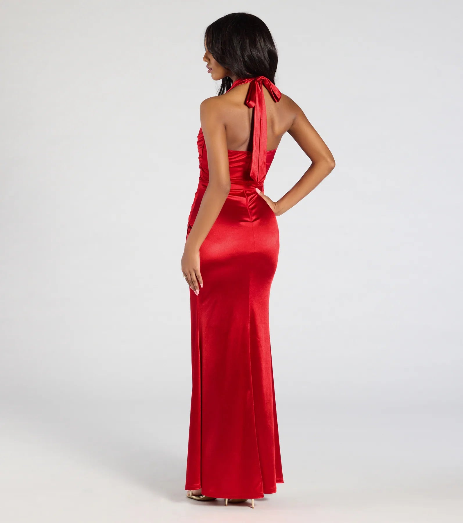 Premium Joanne Halter Slit Mermaid Satin Formal Dress - Ultimate Elegance