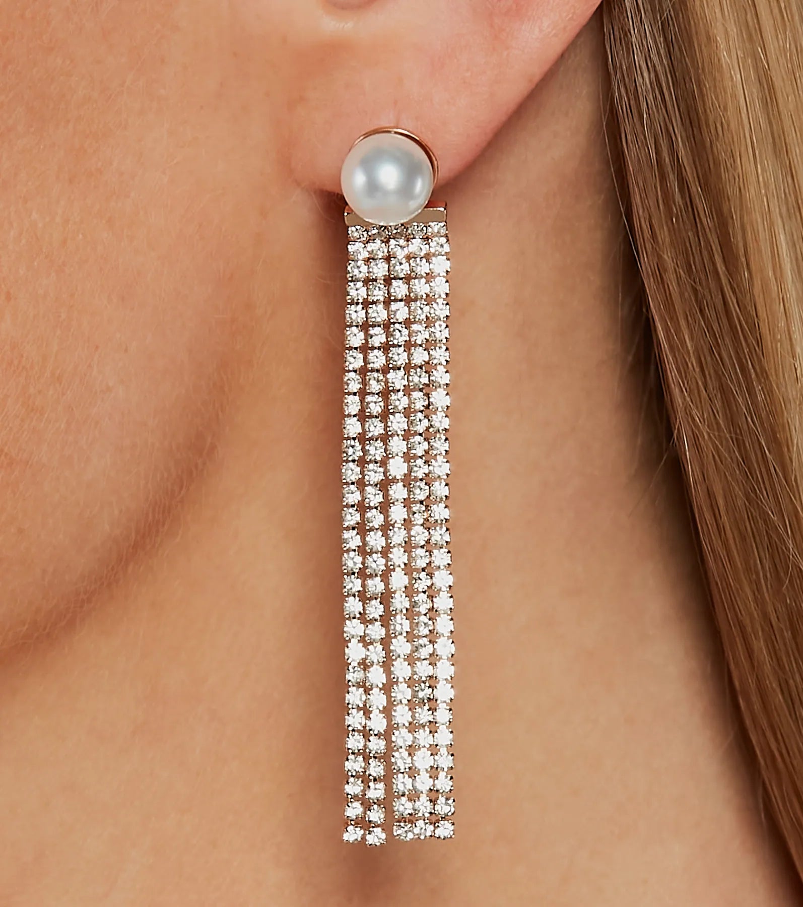 Premium Faux Pearl Rhinestone Fringe Earrings - Ultimate Glam Style