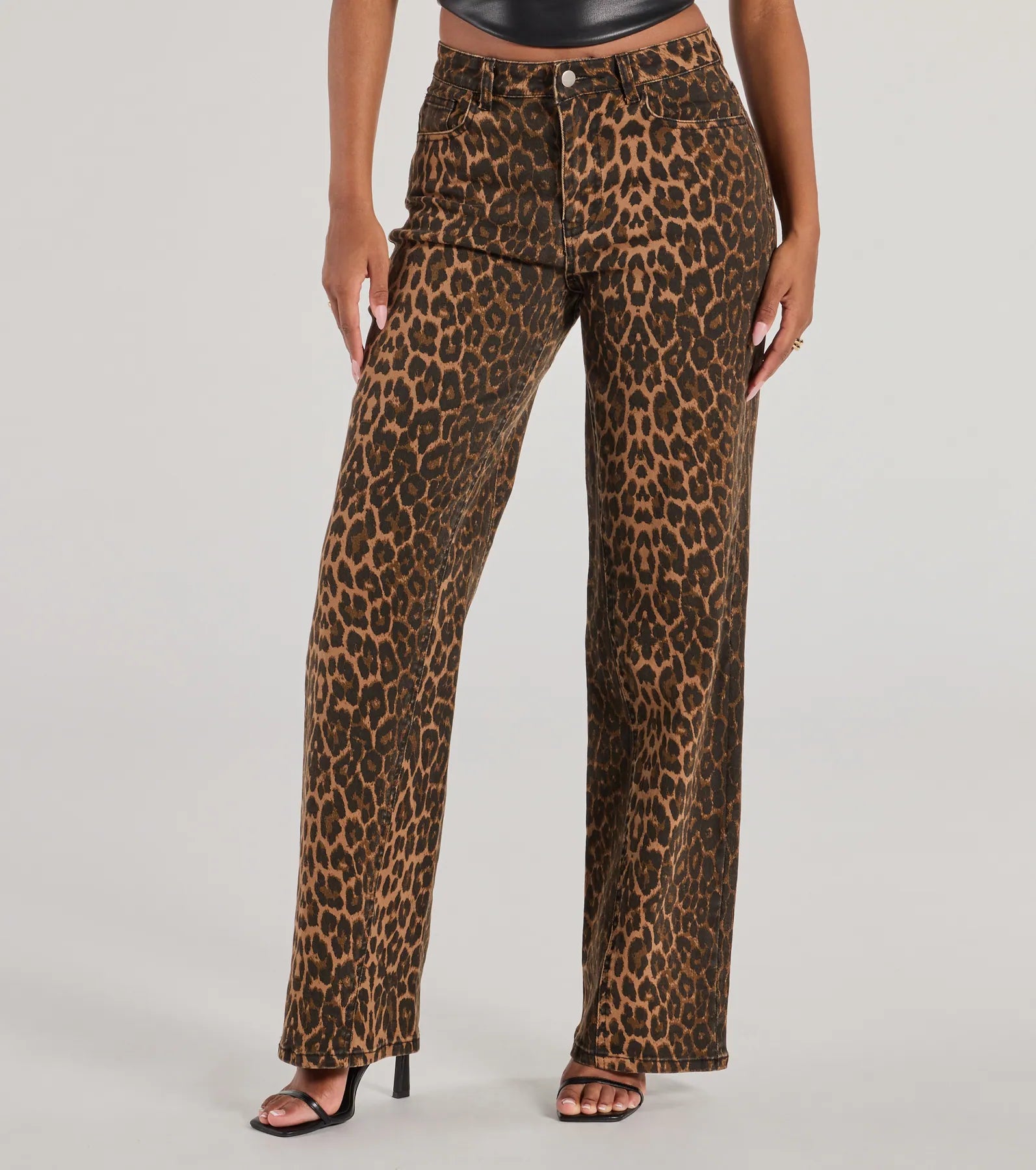 Ultimate Fierce Aura Wide-Leg Leopard Print Denim Jeans