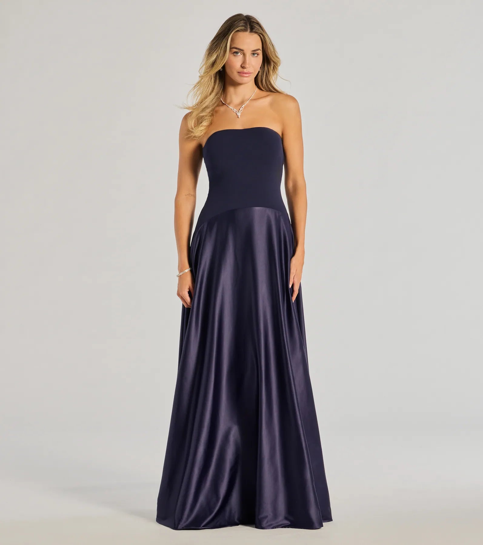 Premium Madi Strapless Crepe Satin A-Line Formal Dress for Gala & Black Tie Events