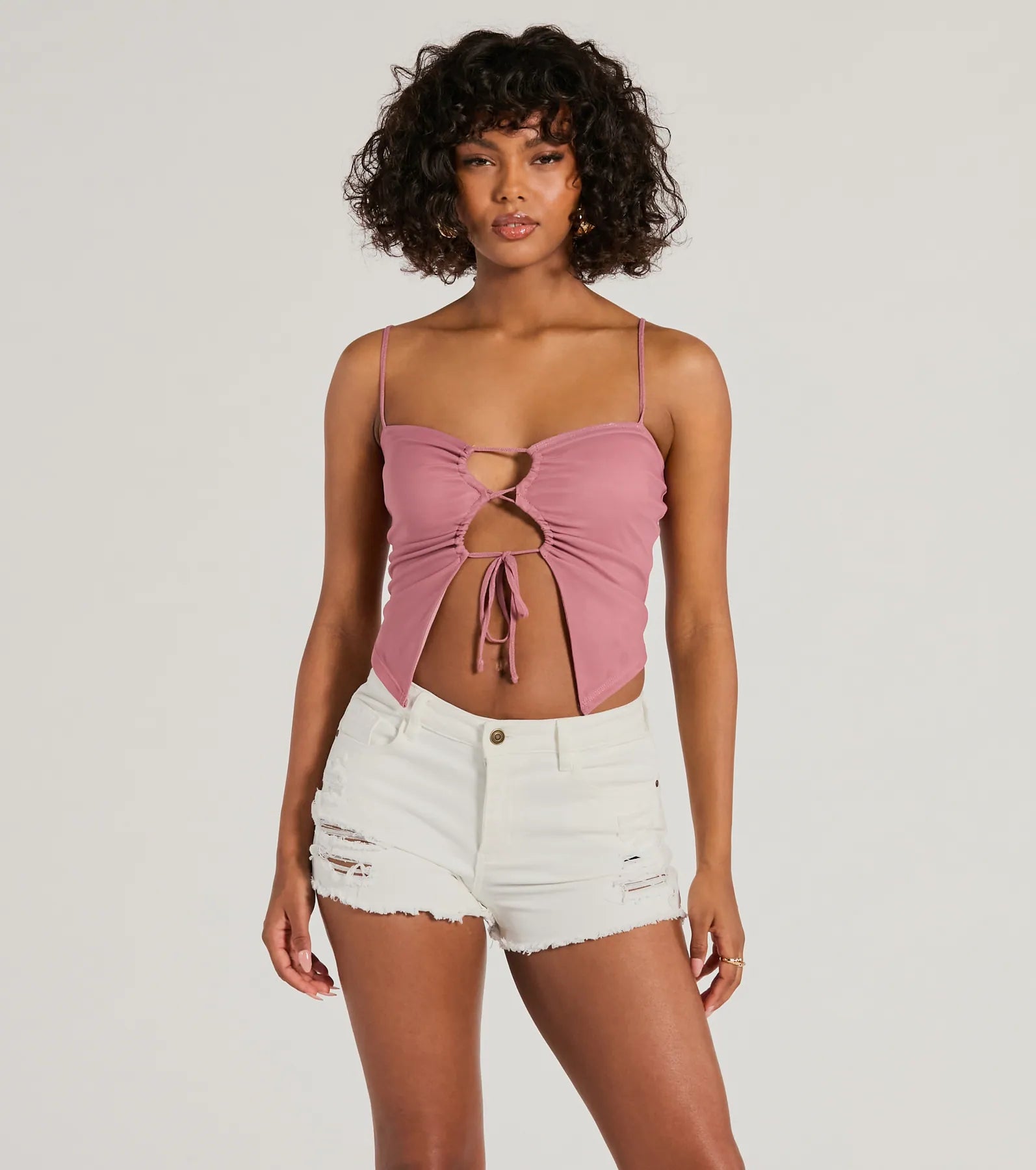 Ultimate Sweet Fling Lace-Up Mesh Crop Top