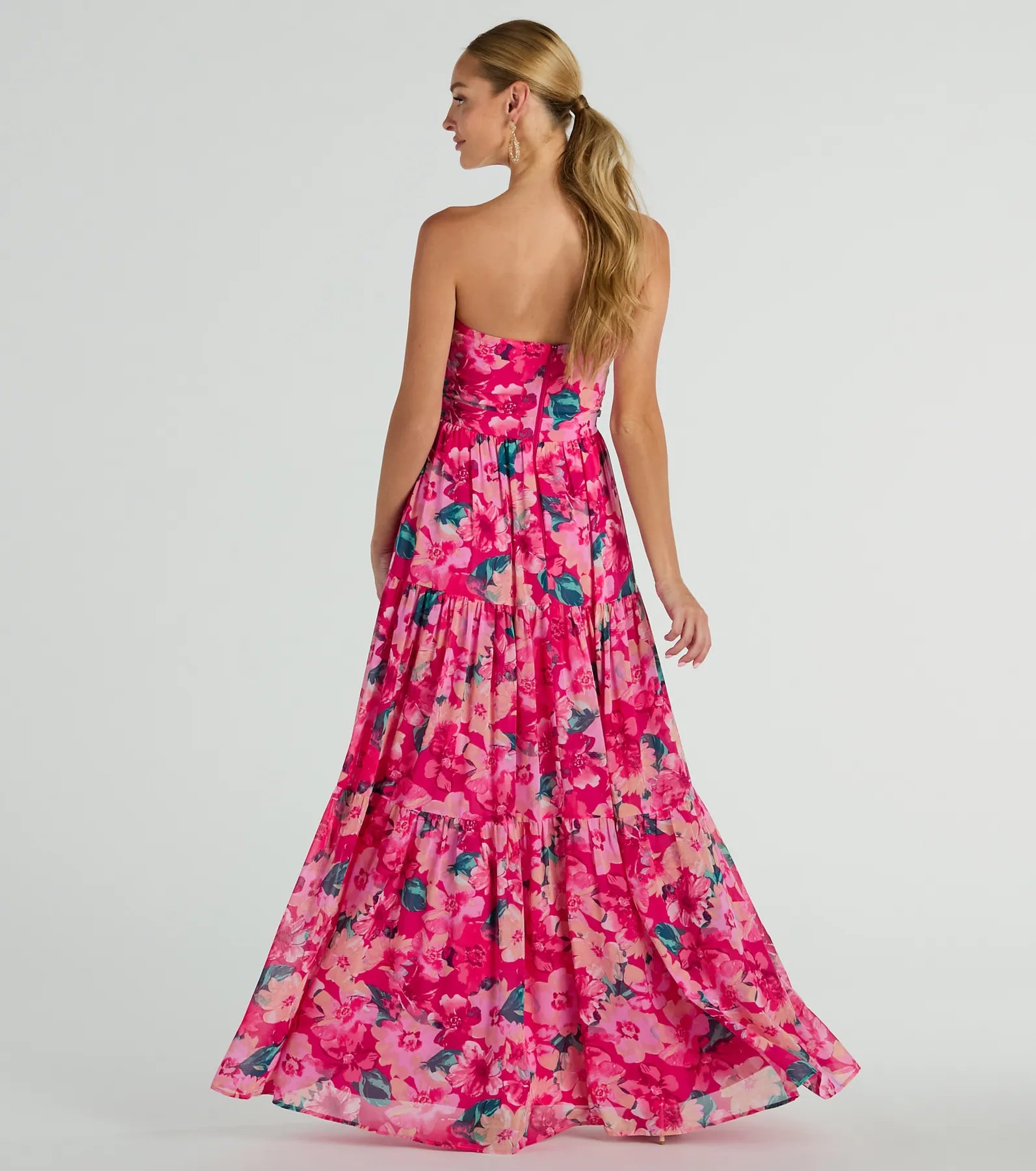 Ultimate Romantic Strapless Floral Chiffon Maxi Dress