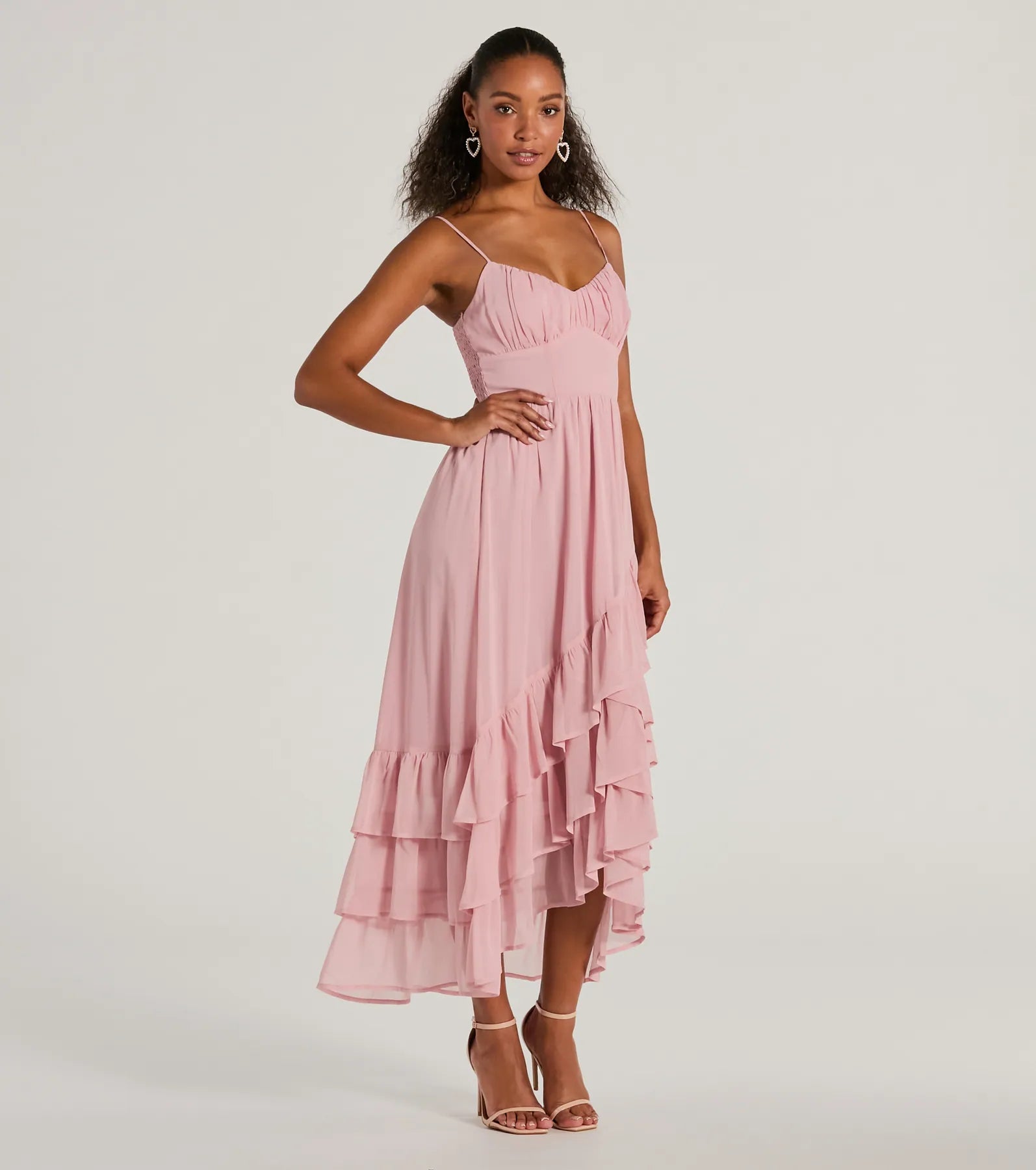 Ultimate Celebration V-Neck Chiffon Midi Dress with Romantic Ruffles