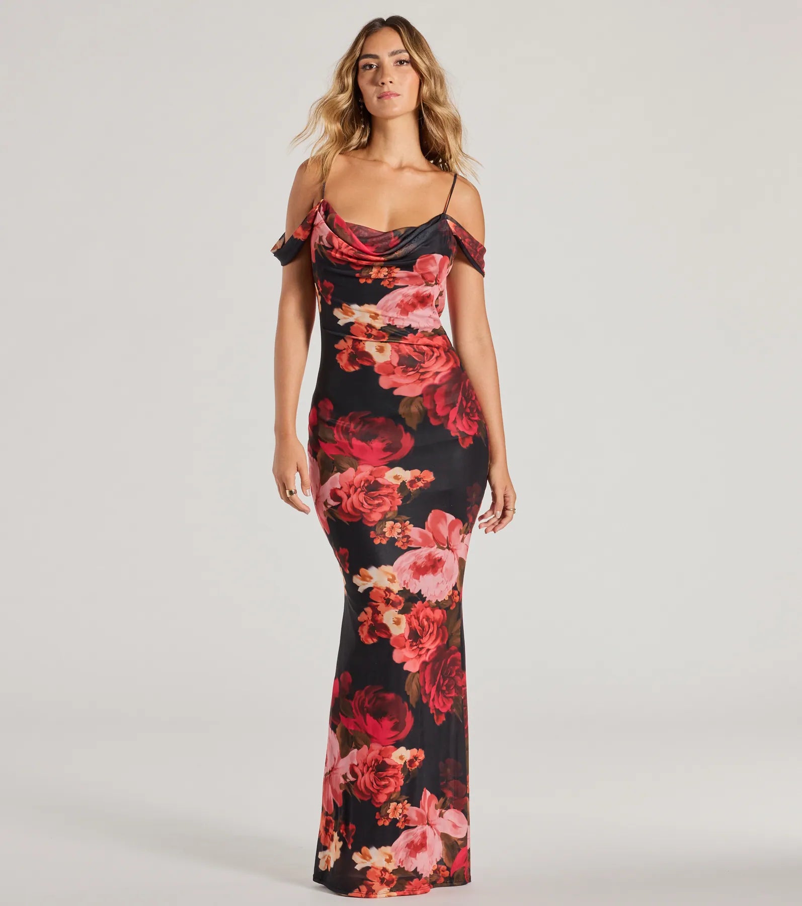 Premium Francie Floral Formal Dress - Elegant Cold Shoulder Design