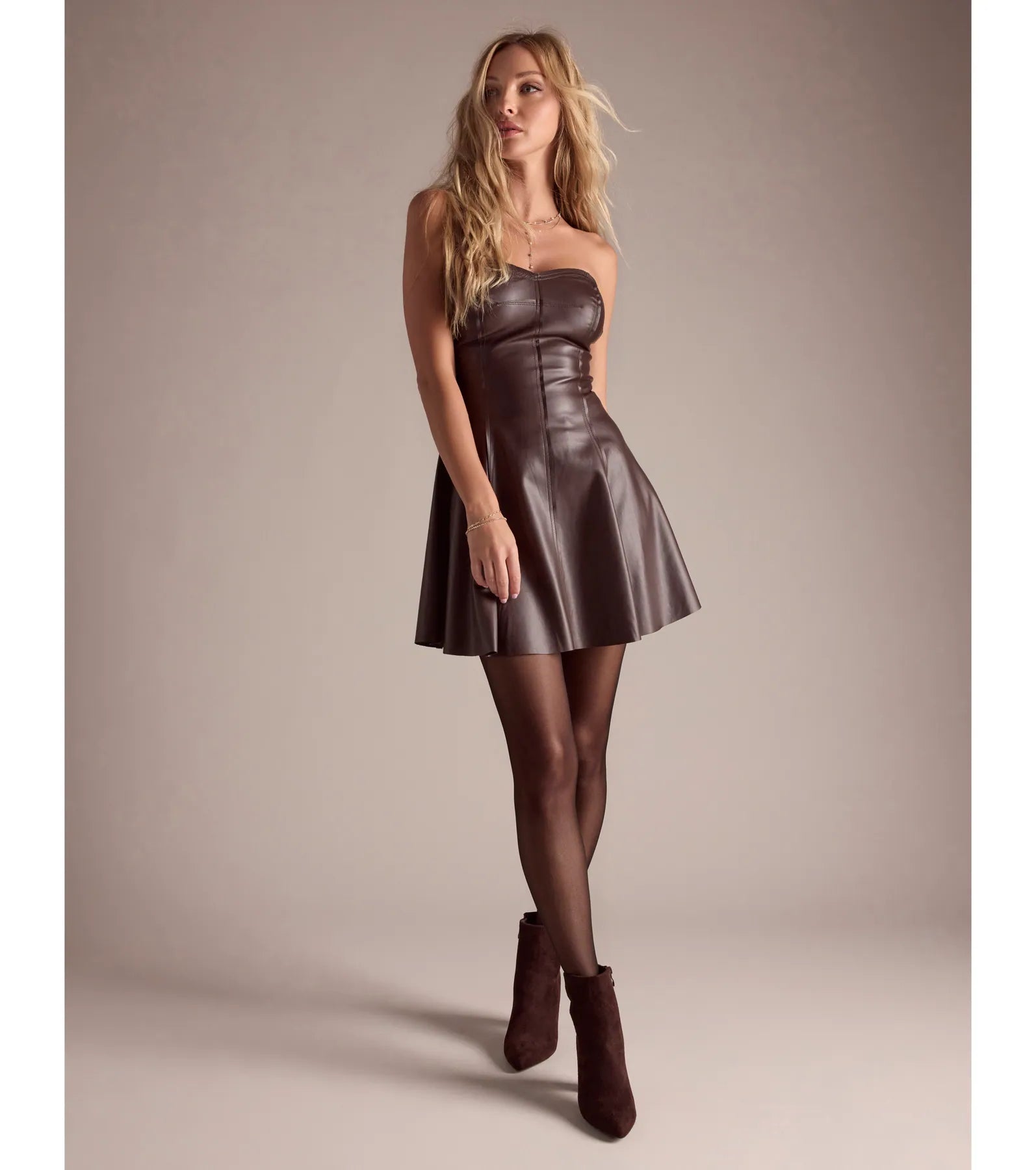 Ultimate Sleek Flair Faux Leather Strapless A-Line Mini Dress