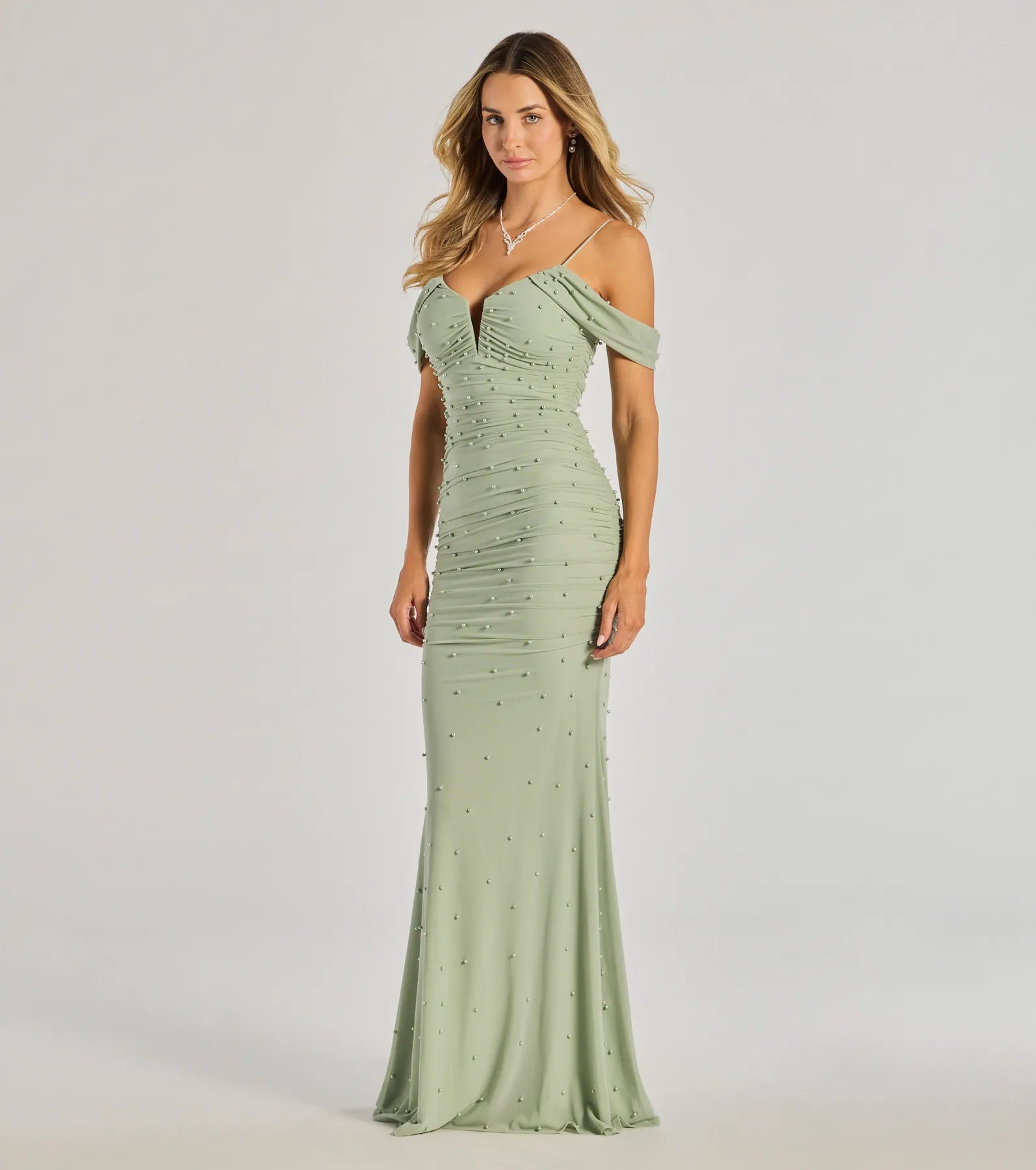 Premium Charlene Faux Pearl Mermaid Evening Gown