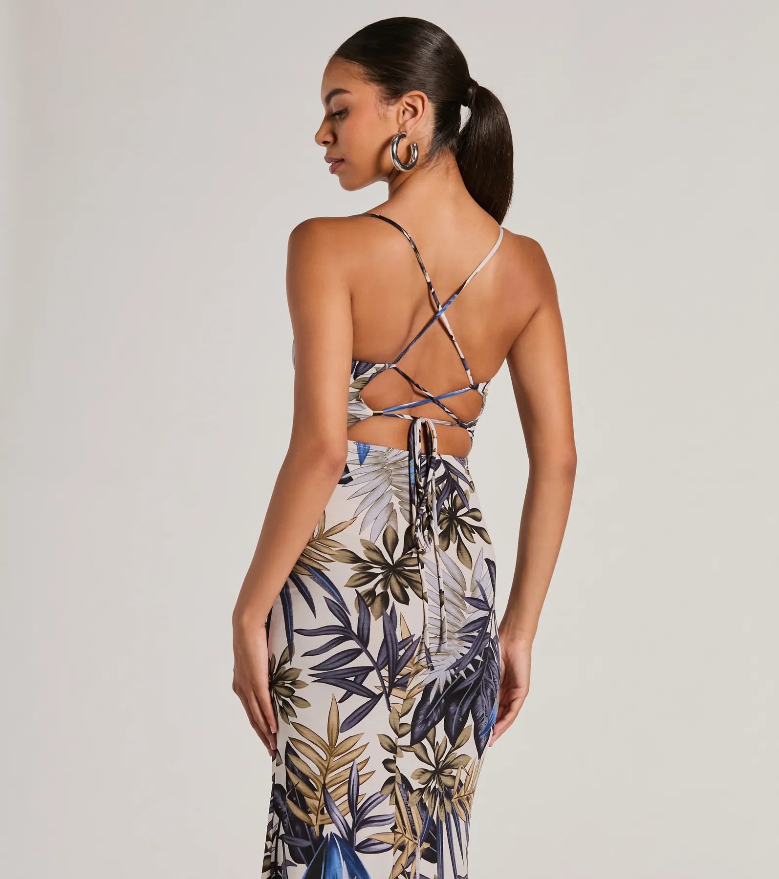 Ultimate Tropical Escape Lace-Up Maxi Dress