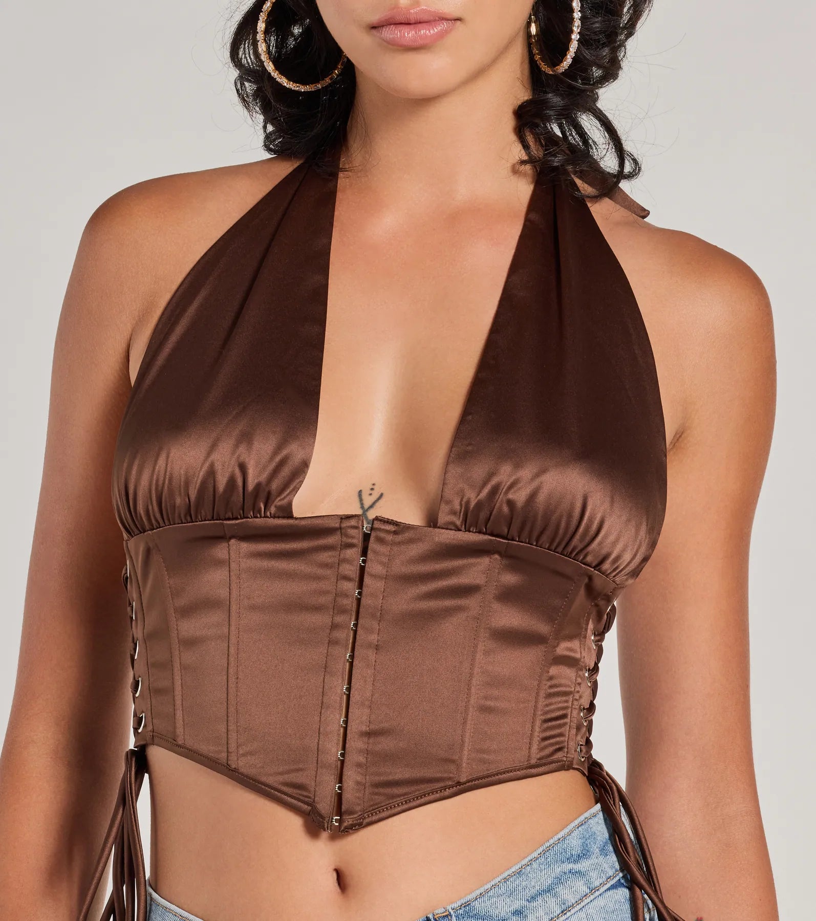 Premium Satin Halter Corset Top - Edgy Luxe Crop