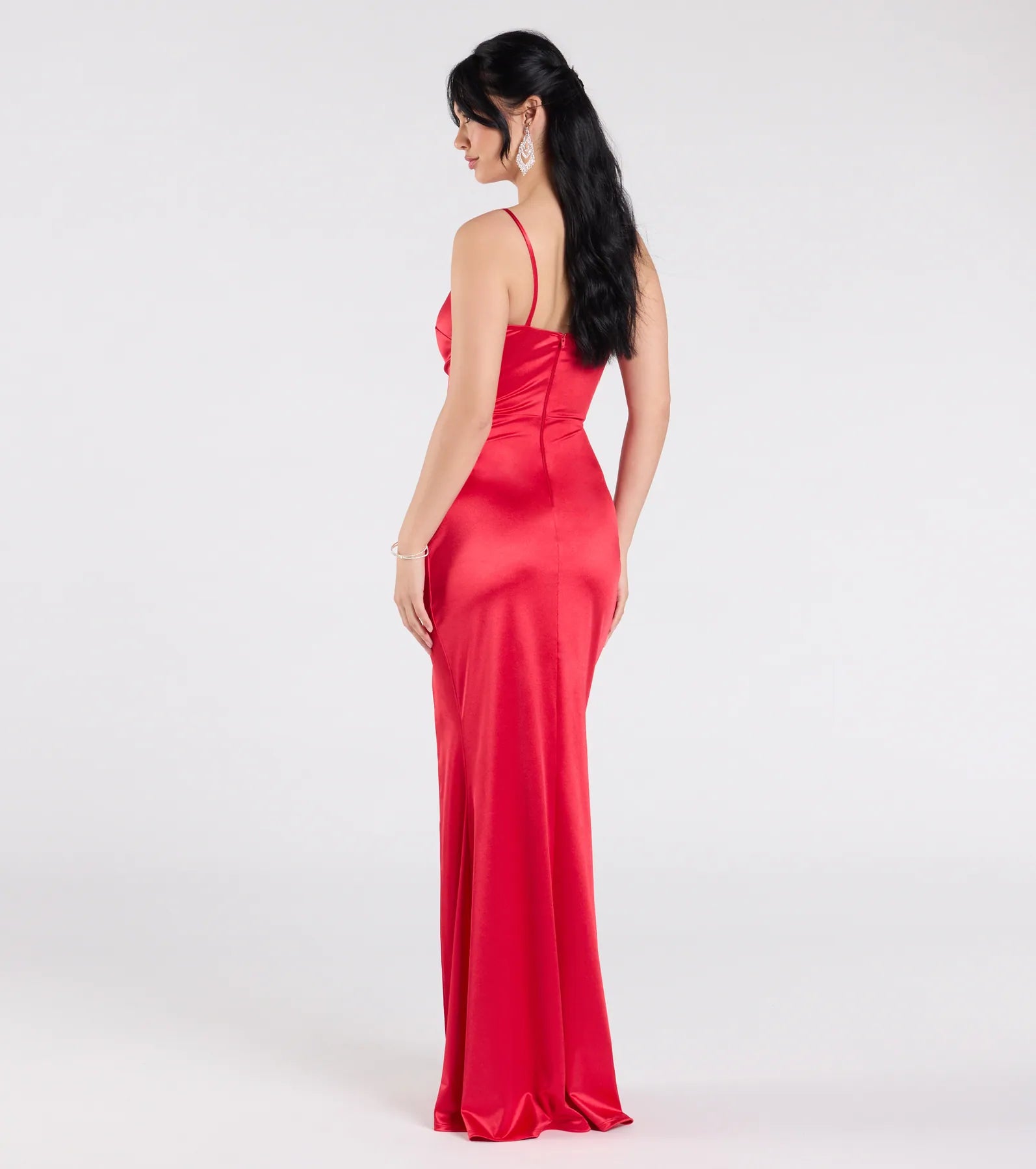 Premium Contessa One-Shoulder Slit Satin Evening Gown