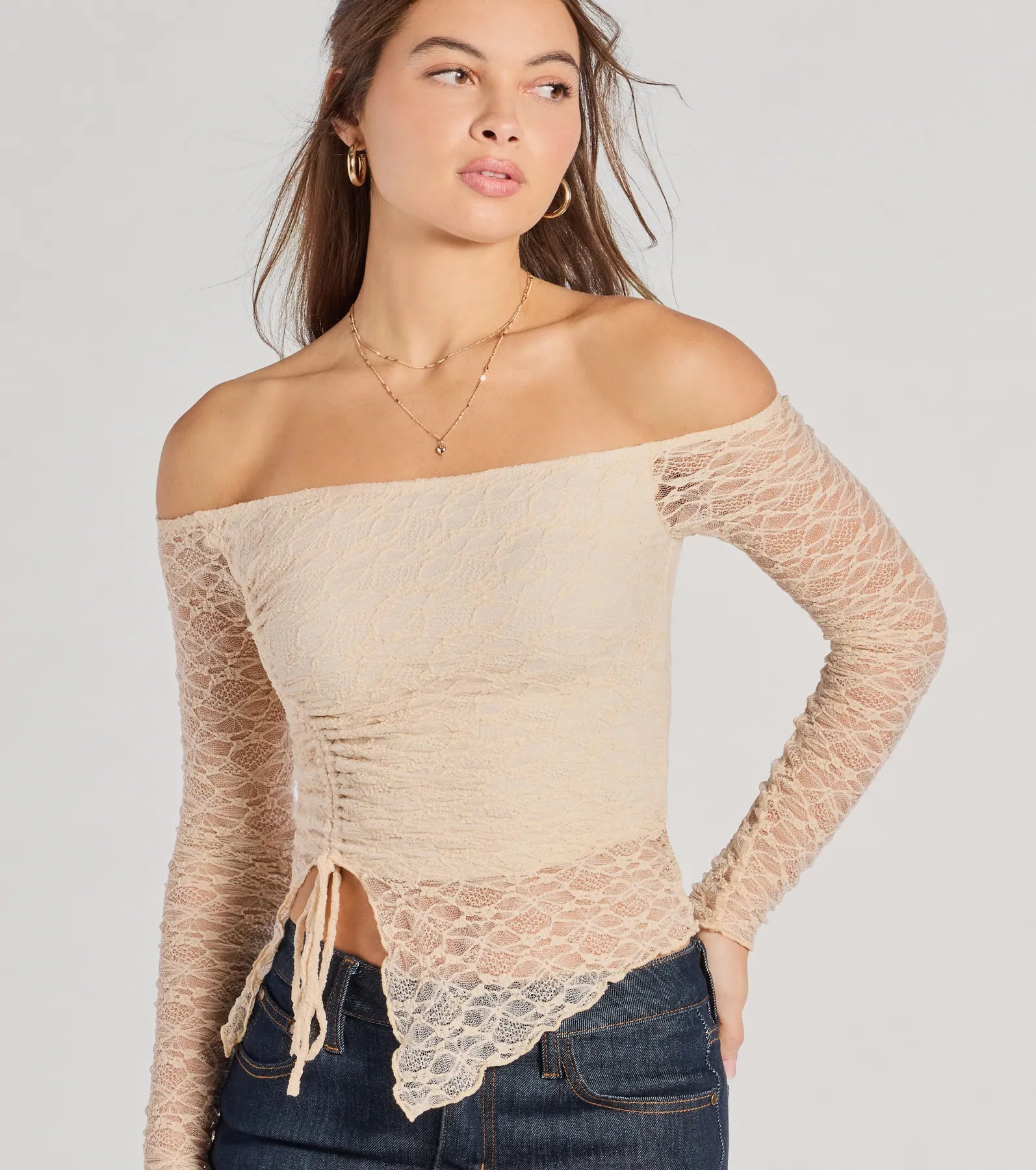 Ultimate Off-The-Shoulder Ruched Lace Top - Trendy & Elegant