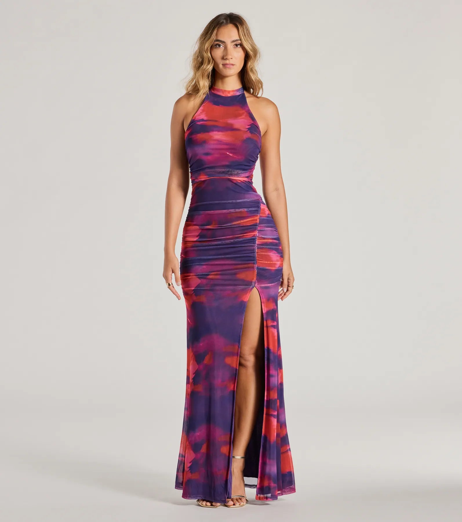 Premium Jenny Halter Mermaid Tie-Dye Formal Dress