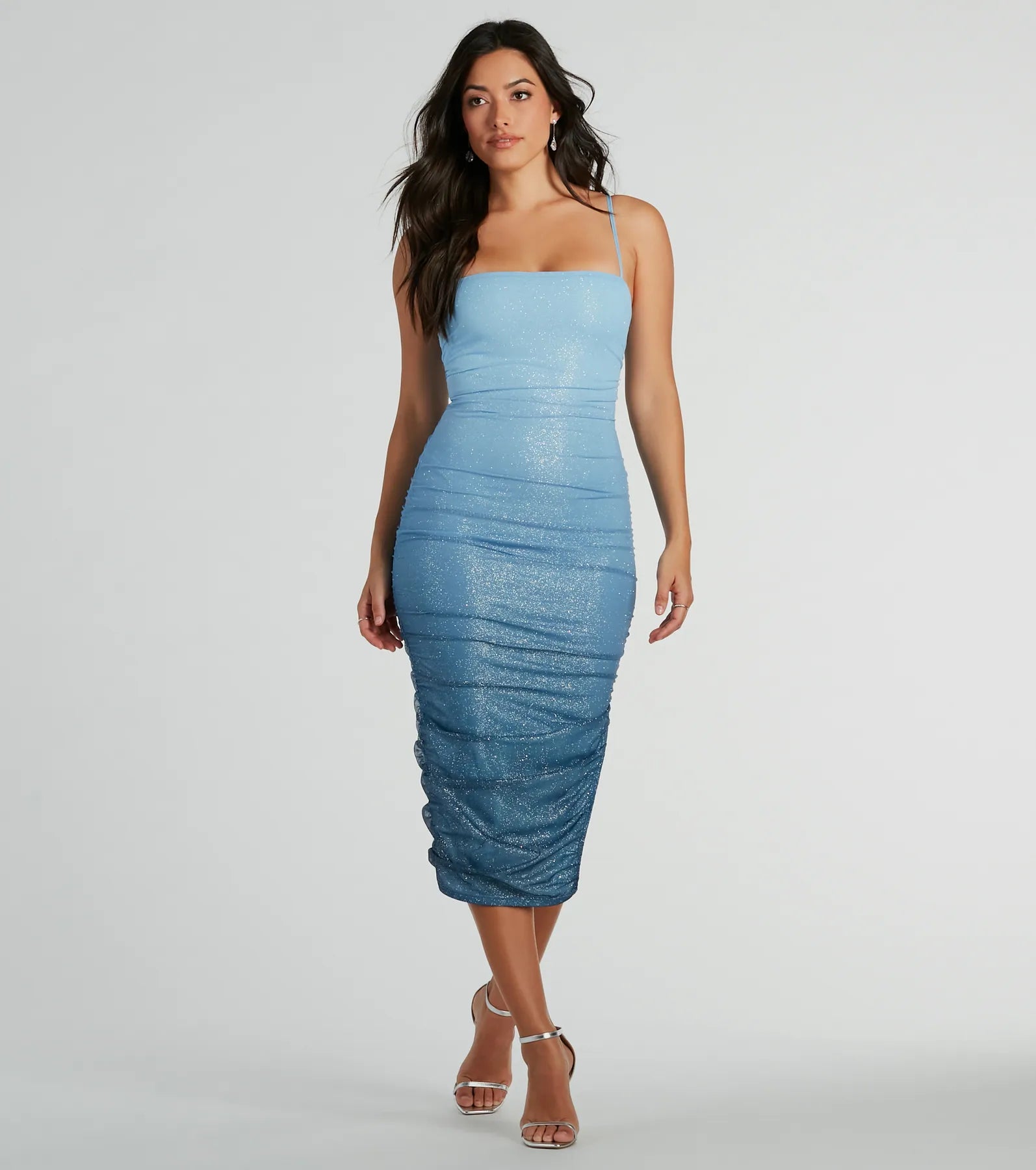 Ultimate Glam Ombre Glitter Mesh Midi Dress
