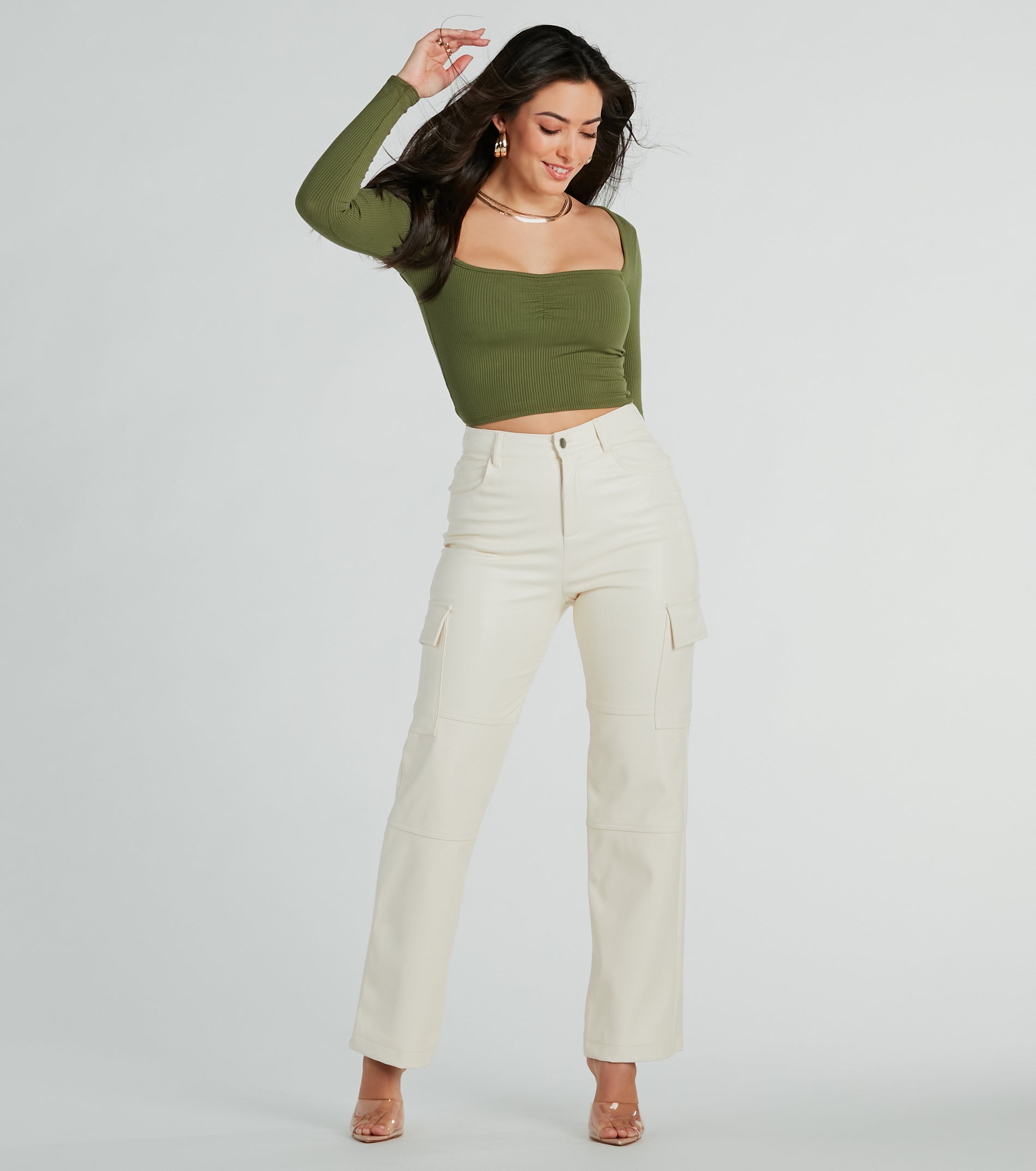 Premium Faux Leather Cargo Pants - Sleek Straight-Leg Style
