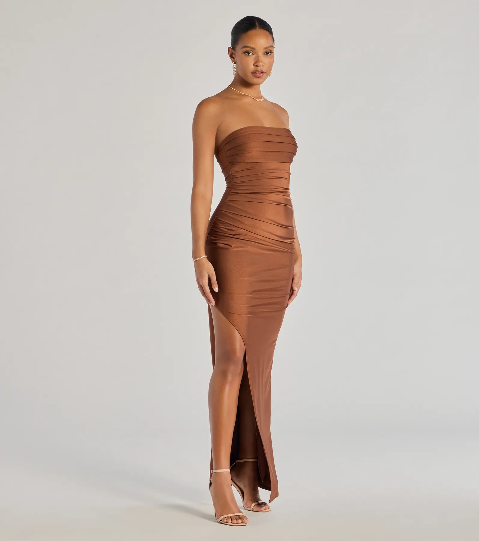 Premium Anisley Strapless High Slit Elegant Formal Dress