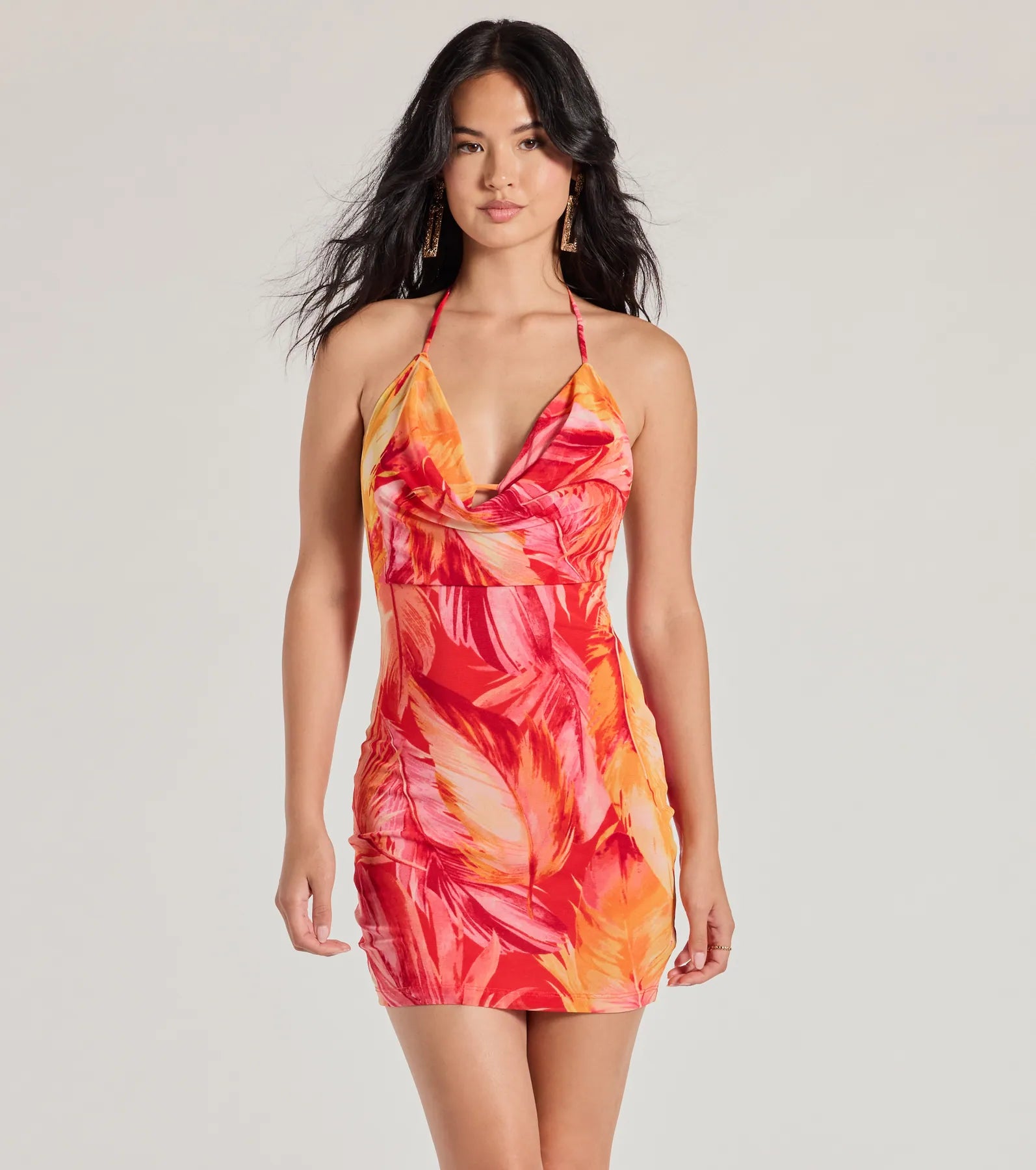 Ultimate Tropical Getaway Halter Dress - Open Back Mini