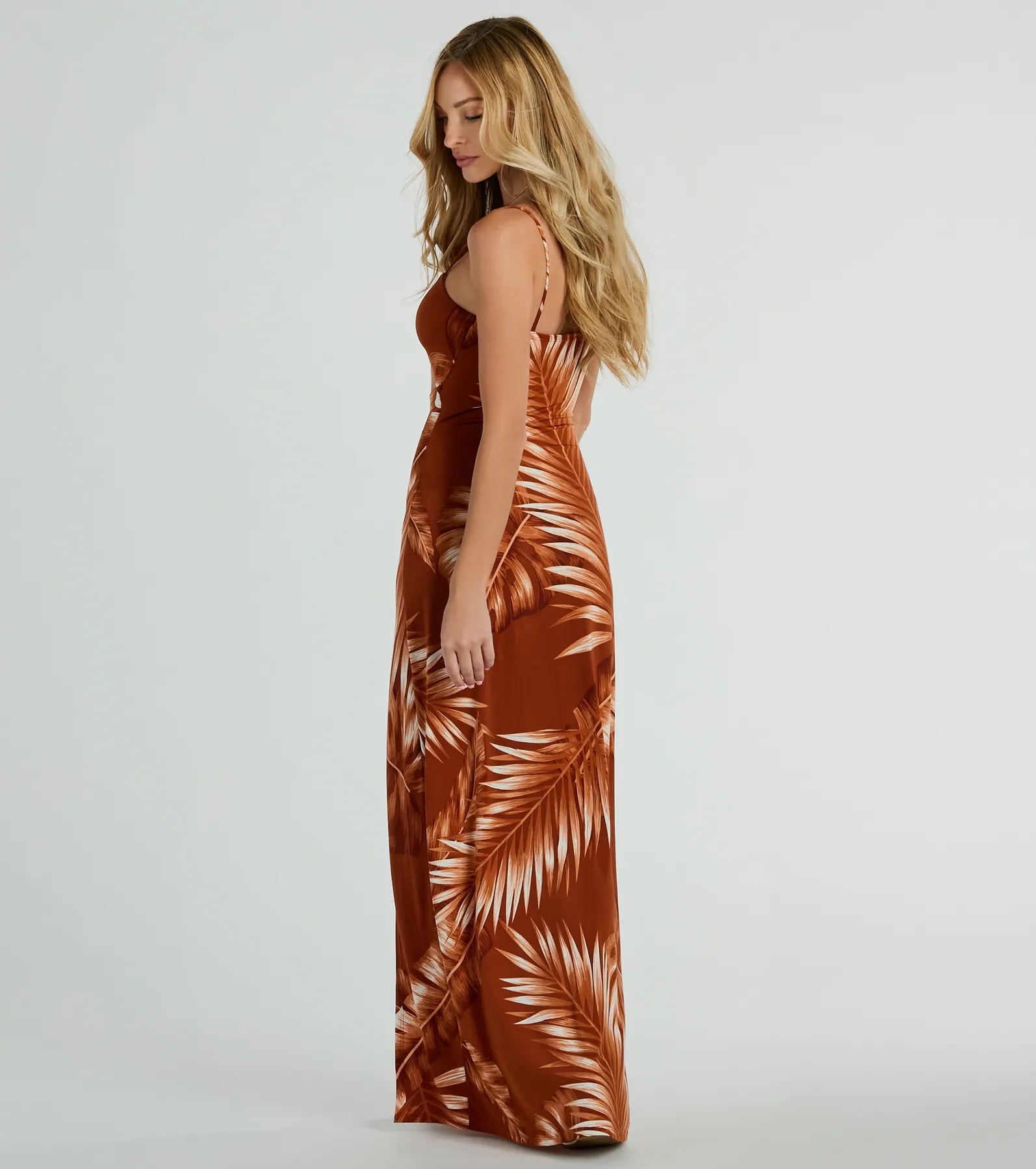 Premium Island Breeze Tropical Maxi Dress with Cutout & High Slit