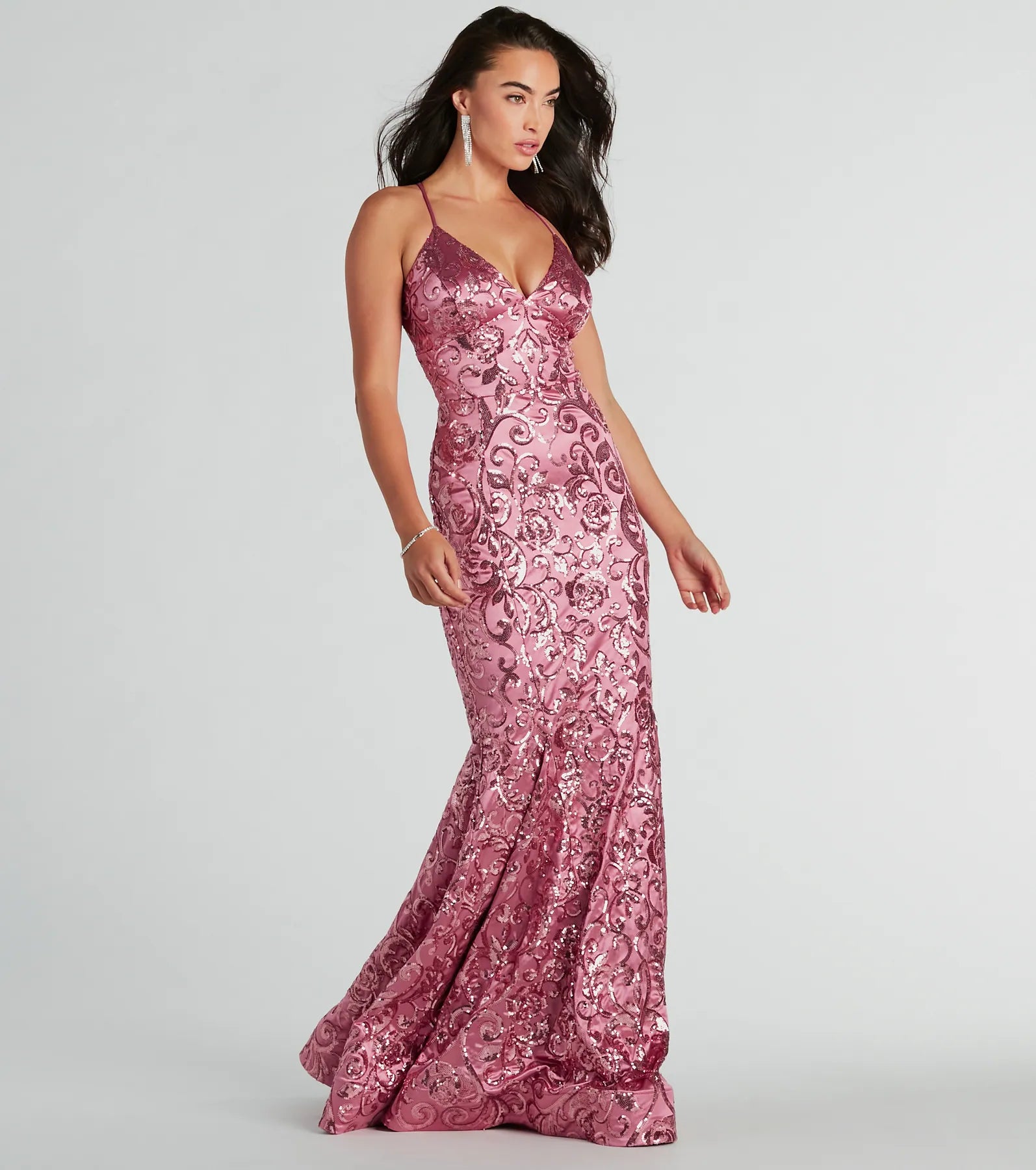 Ultimate Saskia Lace-Up Mermaid Sequin Satin Formal Gown