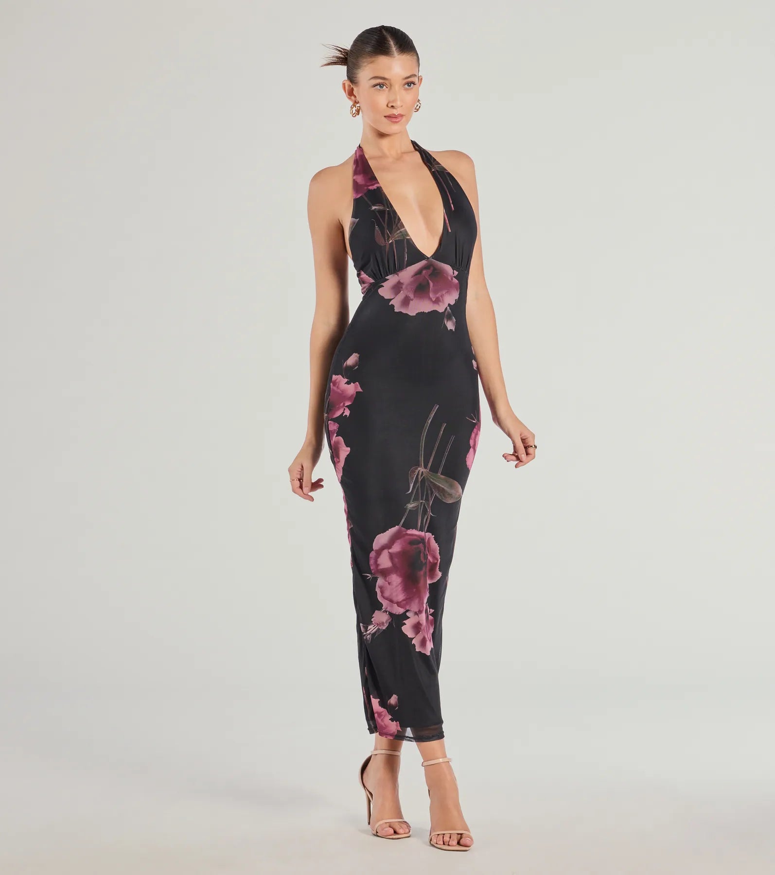 Ultimate Radiant Blooms Floral Halter Maxi Dress