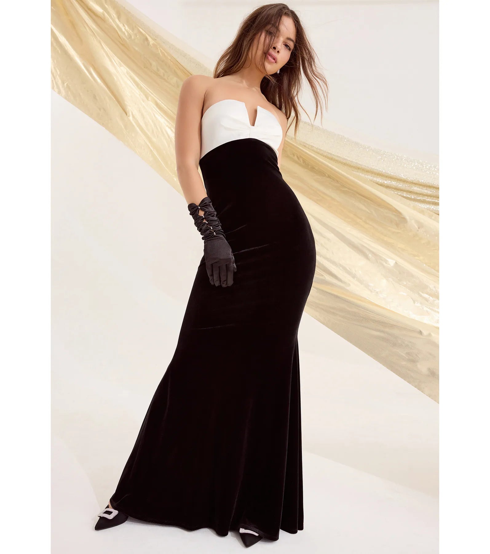 Ultimate Marnie Strapless Velvet Formal Dress with Satin Bow