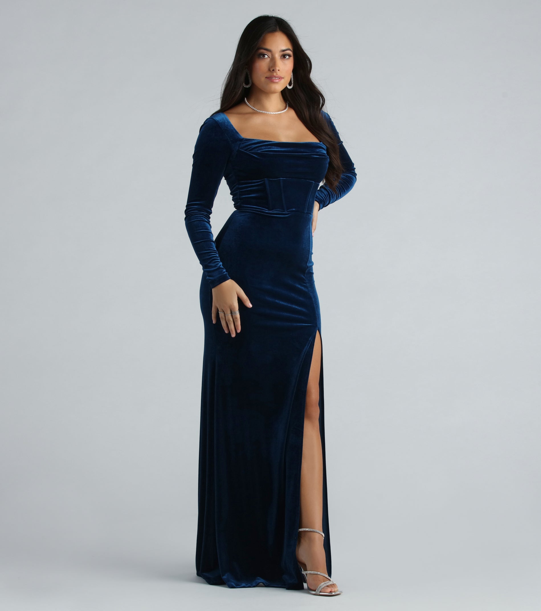 Premium Velvet Mermaid Gown - Elegant Long Sleeve Formal Dress