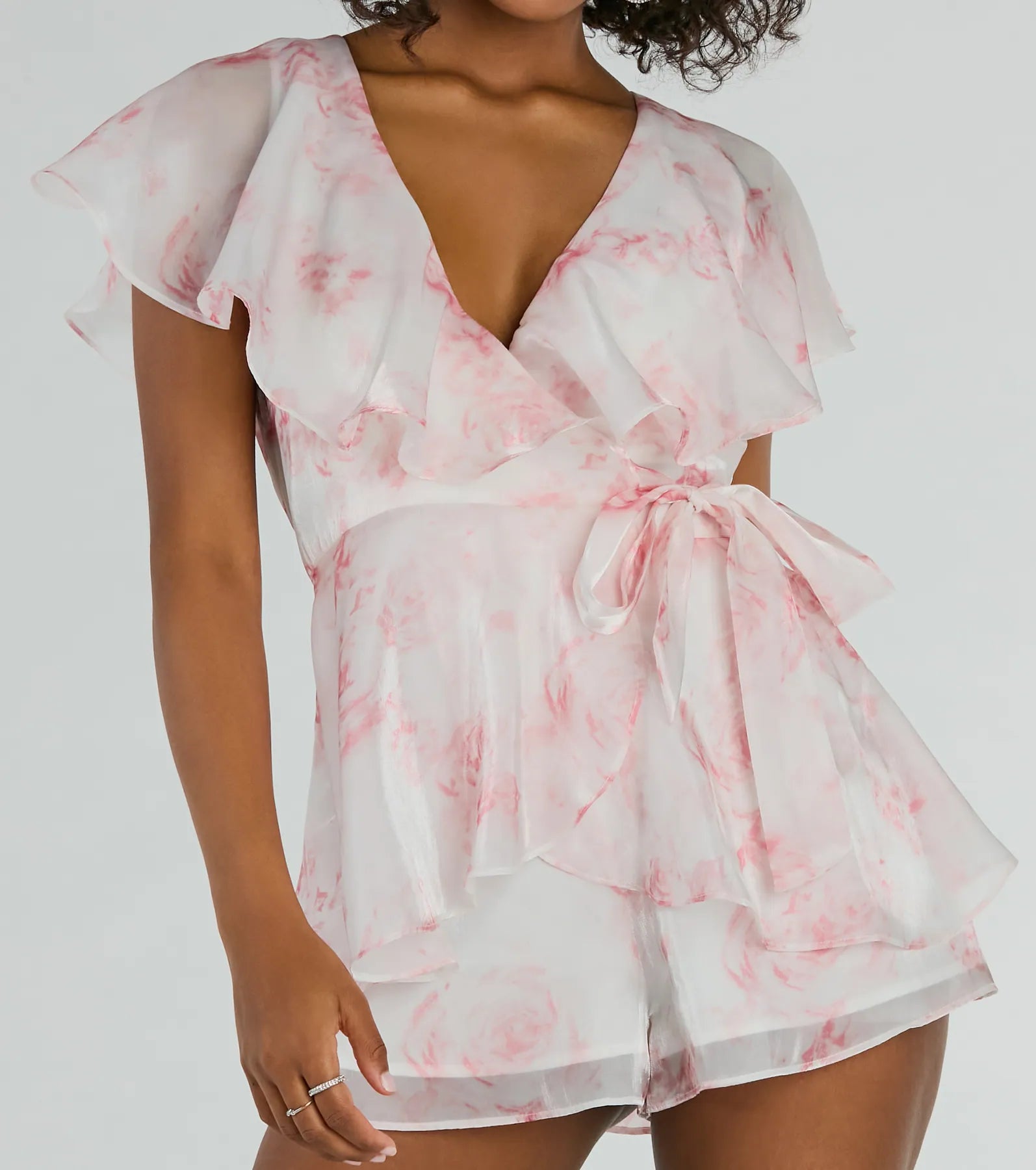 Ultimate Dreamy Escape Ruffled Rose Floral Organza Romper