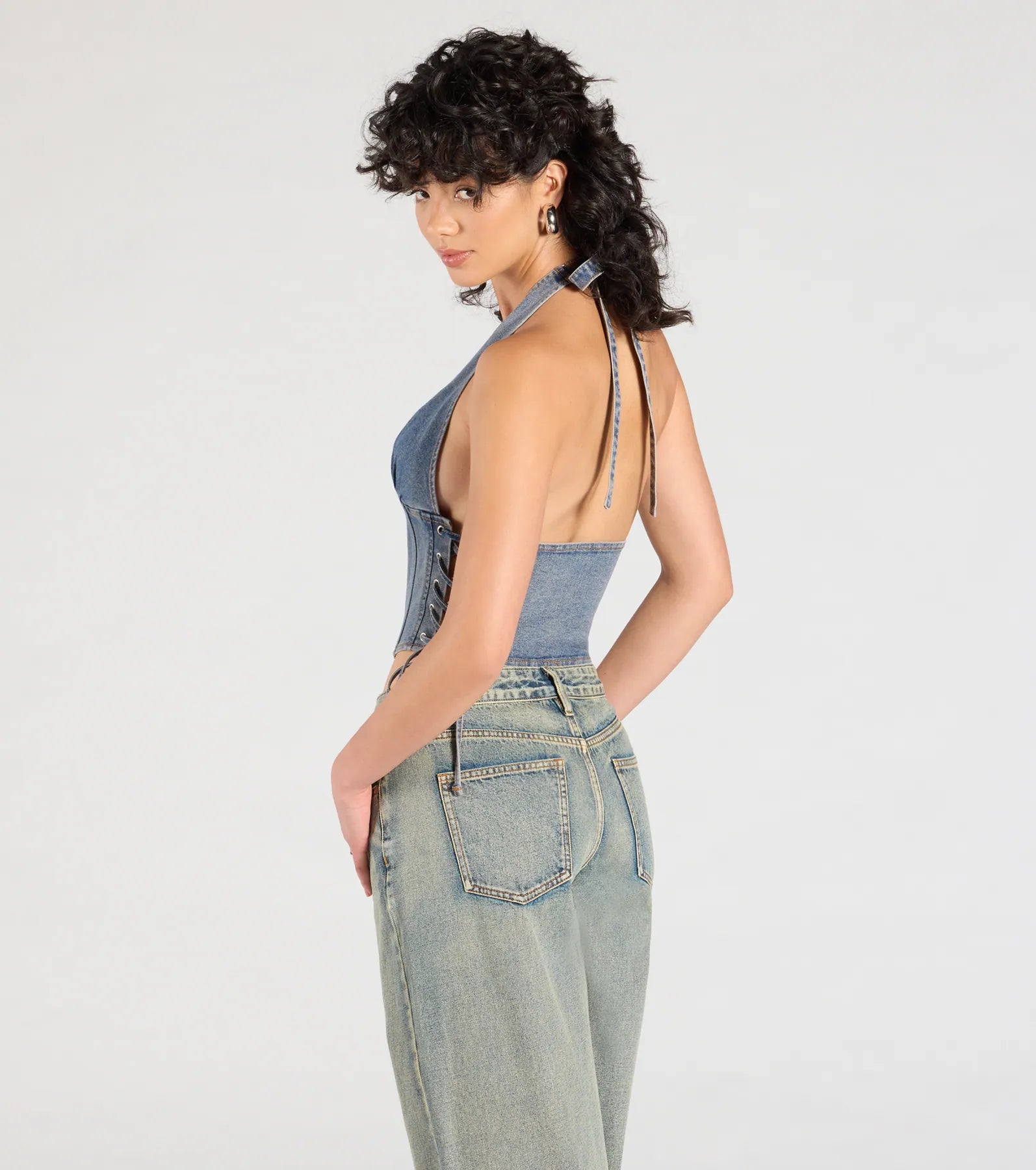 Ultimate Halter Lace-Up Denim Corset Top