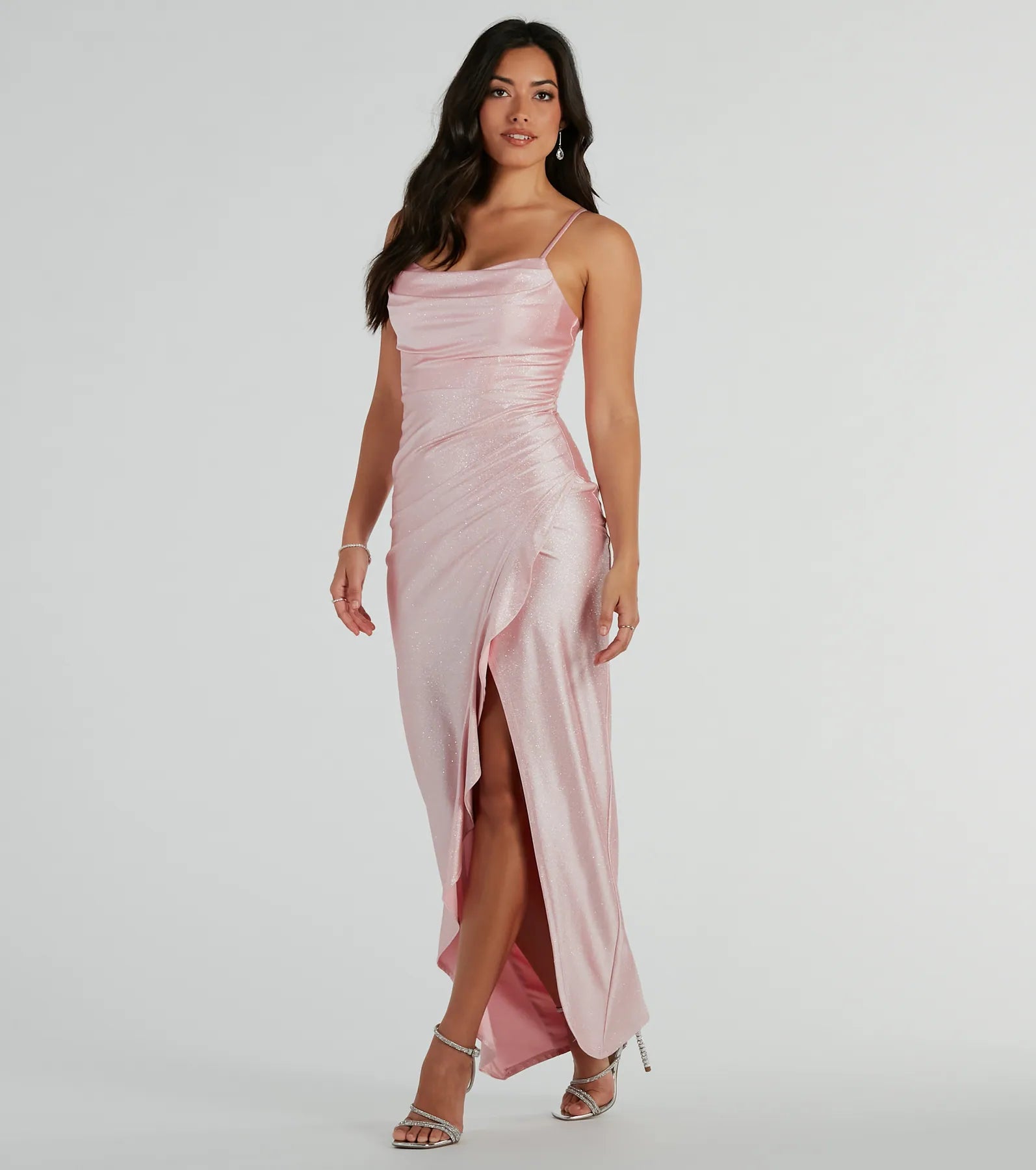 Ellen Premium Glitter Formal Dress with Ruffled Slit