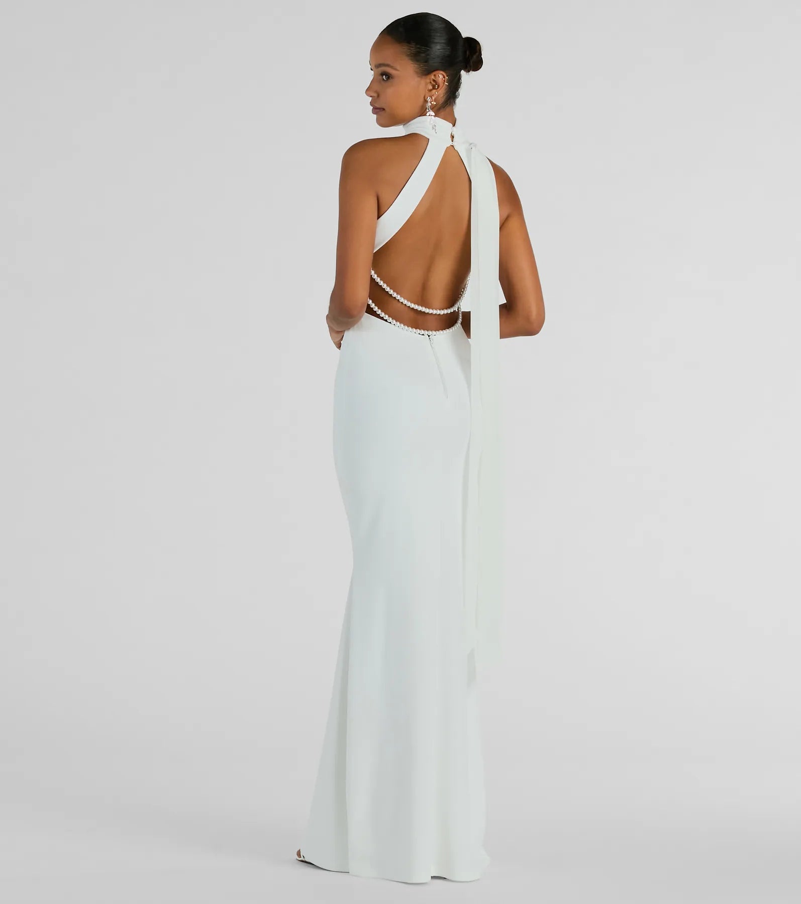 Premium Maia Elegant Faux Pearl Halter Mermaid Gown