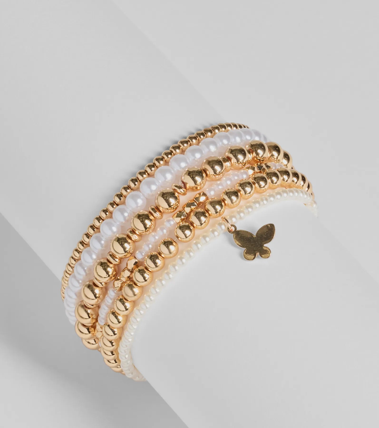 Ultimate Butterfly Charm Pearl Bracelet Set - 6-Piece Stretch Style