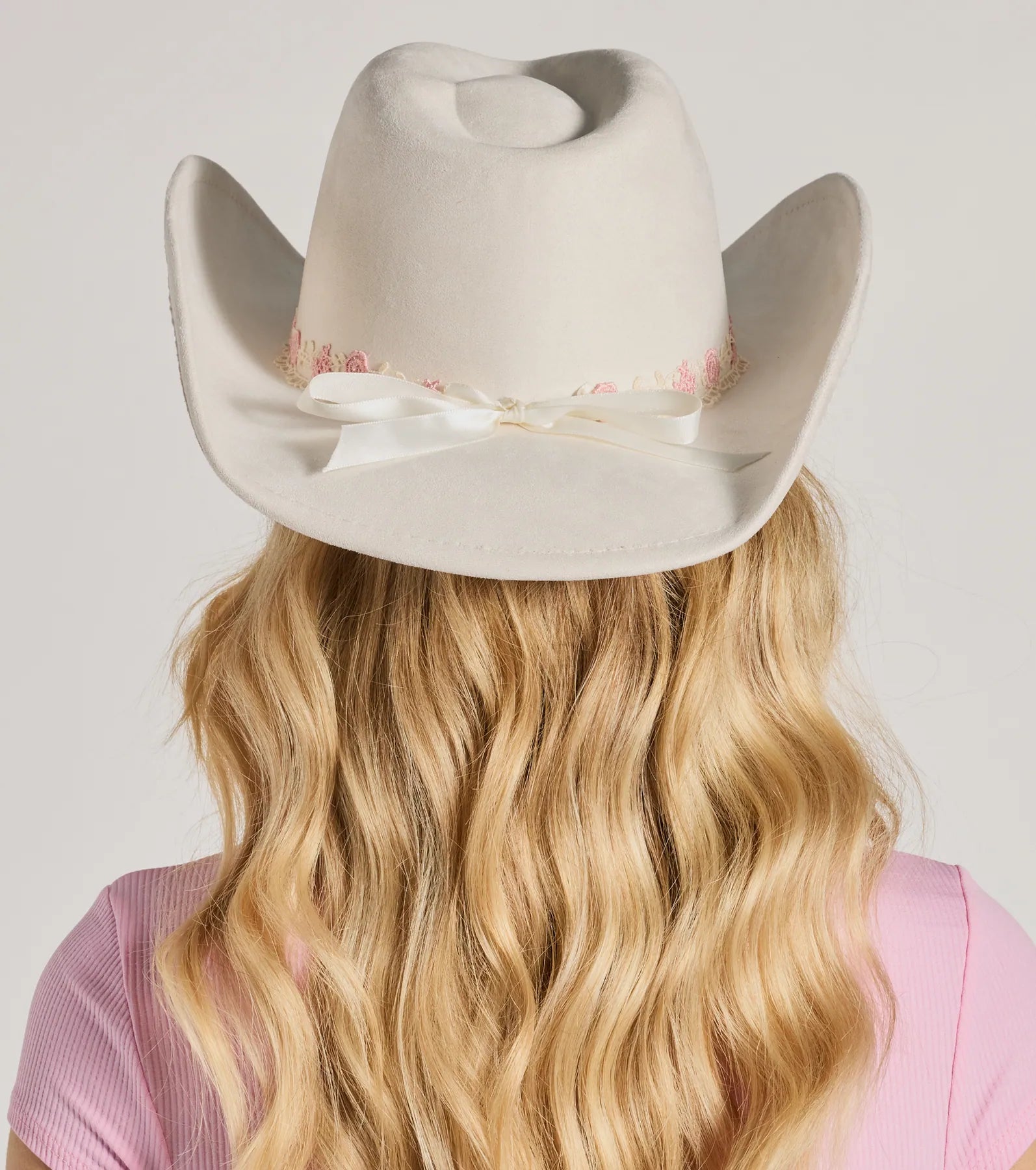 Premium Country Floral Lace Bow Faux Suede Cowboy Hat