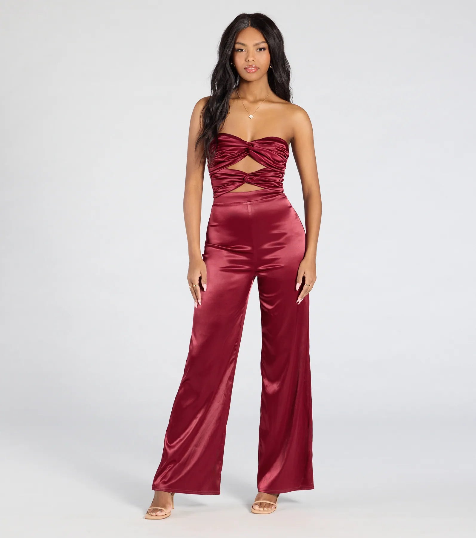 Ultimate Glamour: Late Nights Cutout Satin Wide-Leg Jumpsuit