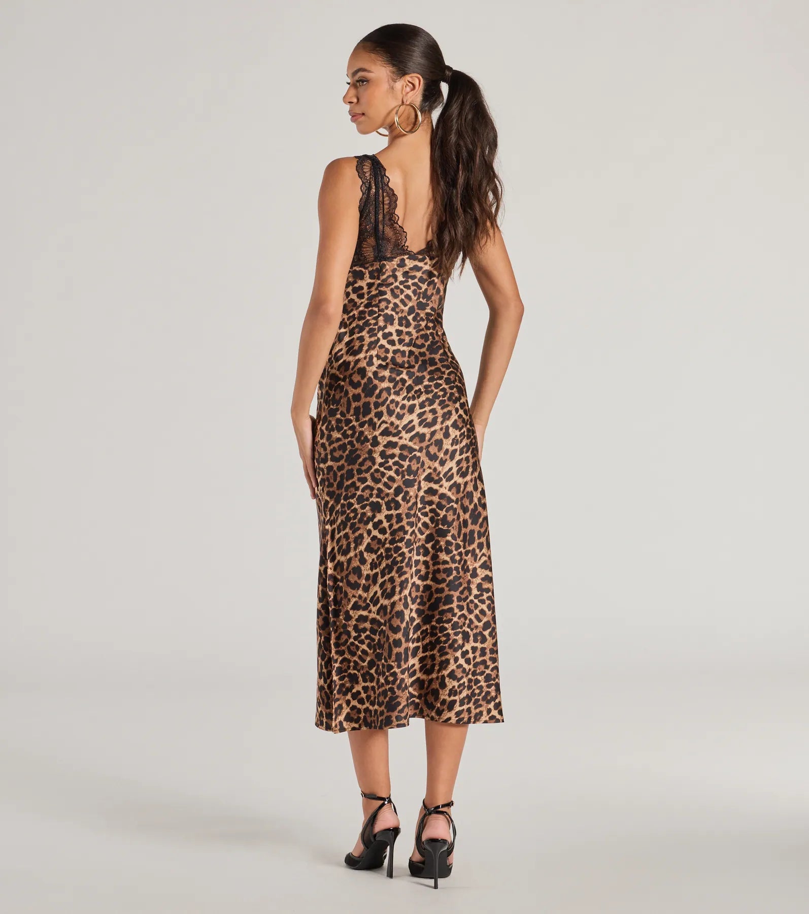 Ultimate Sleek Leopard Print Lace & Satin Midi Dress