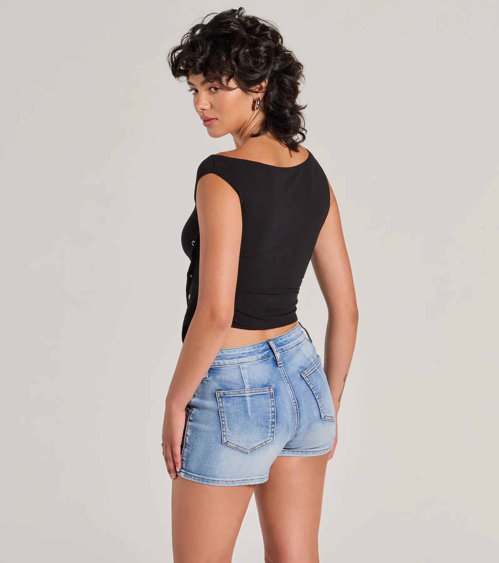 Premium Minimalist Off-Shoulder Crop Top with Snap Buttons