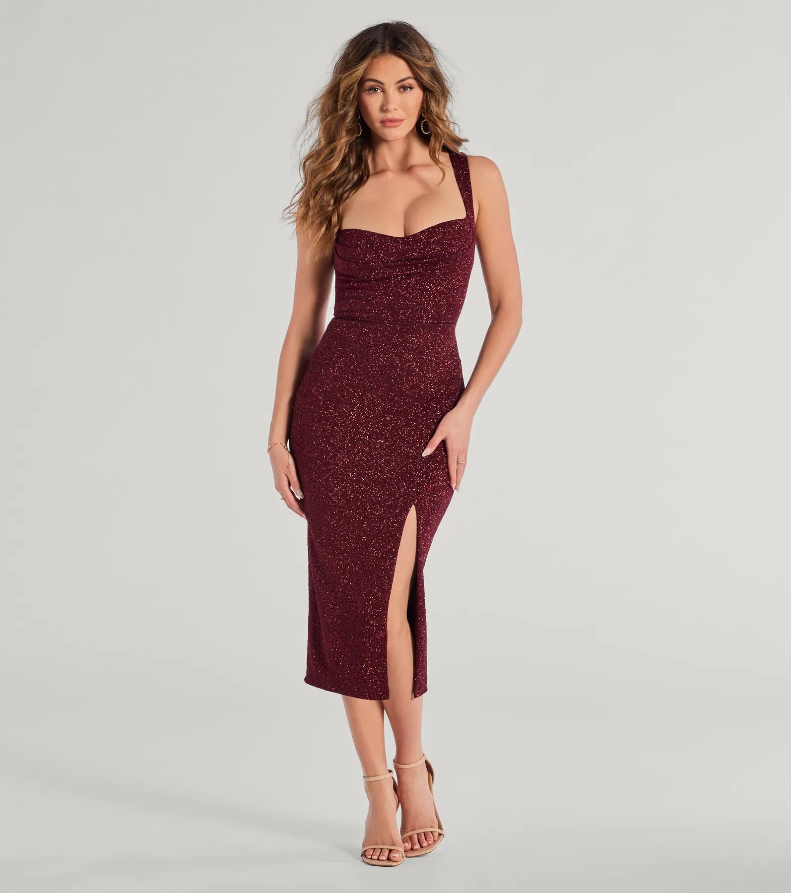 Arlette Glitter Knit Lace-Up Midi Dress - Premium Party Wear