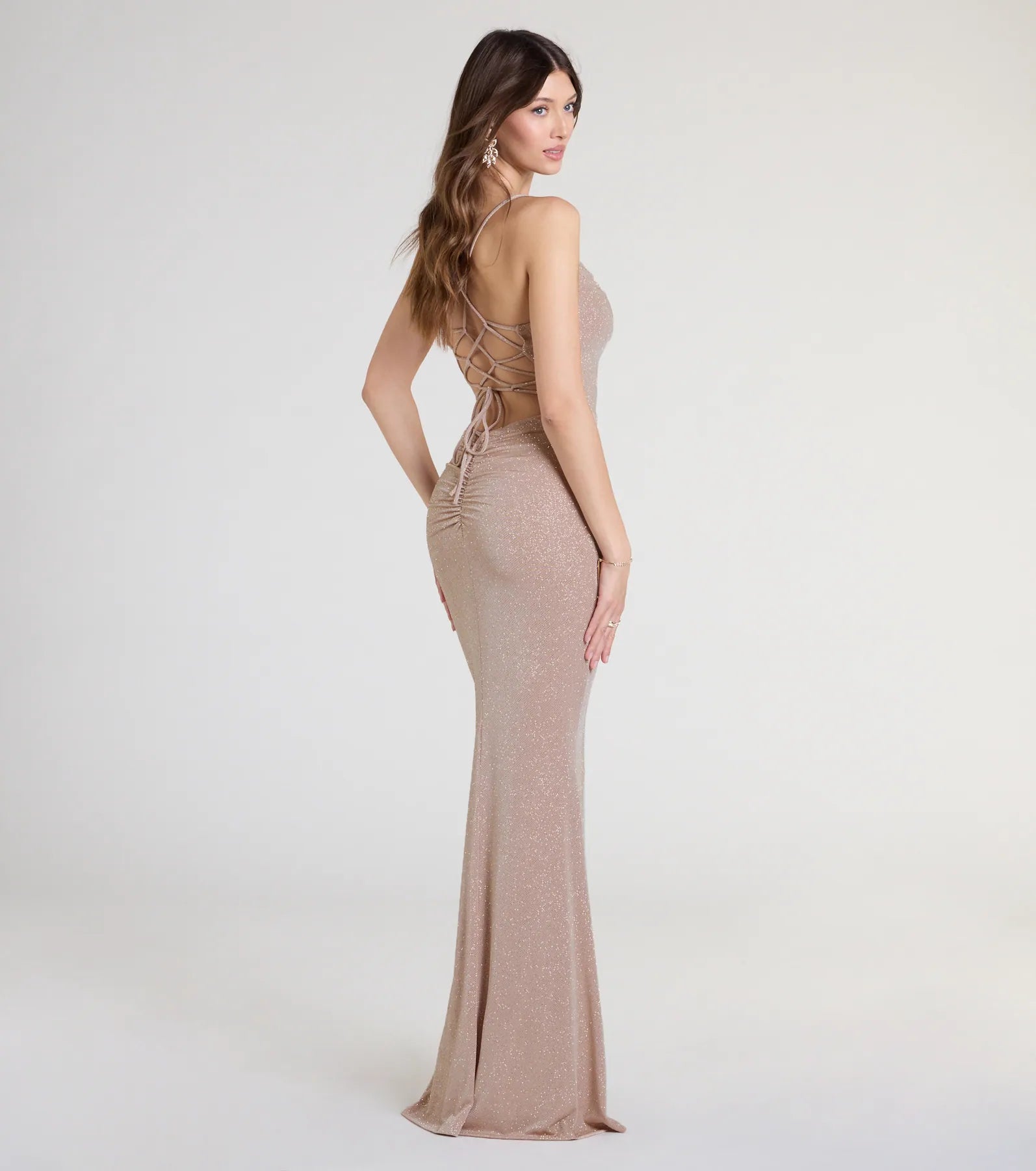 Premium Joan Lace-Up Glitter Mermaid Evening Gown