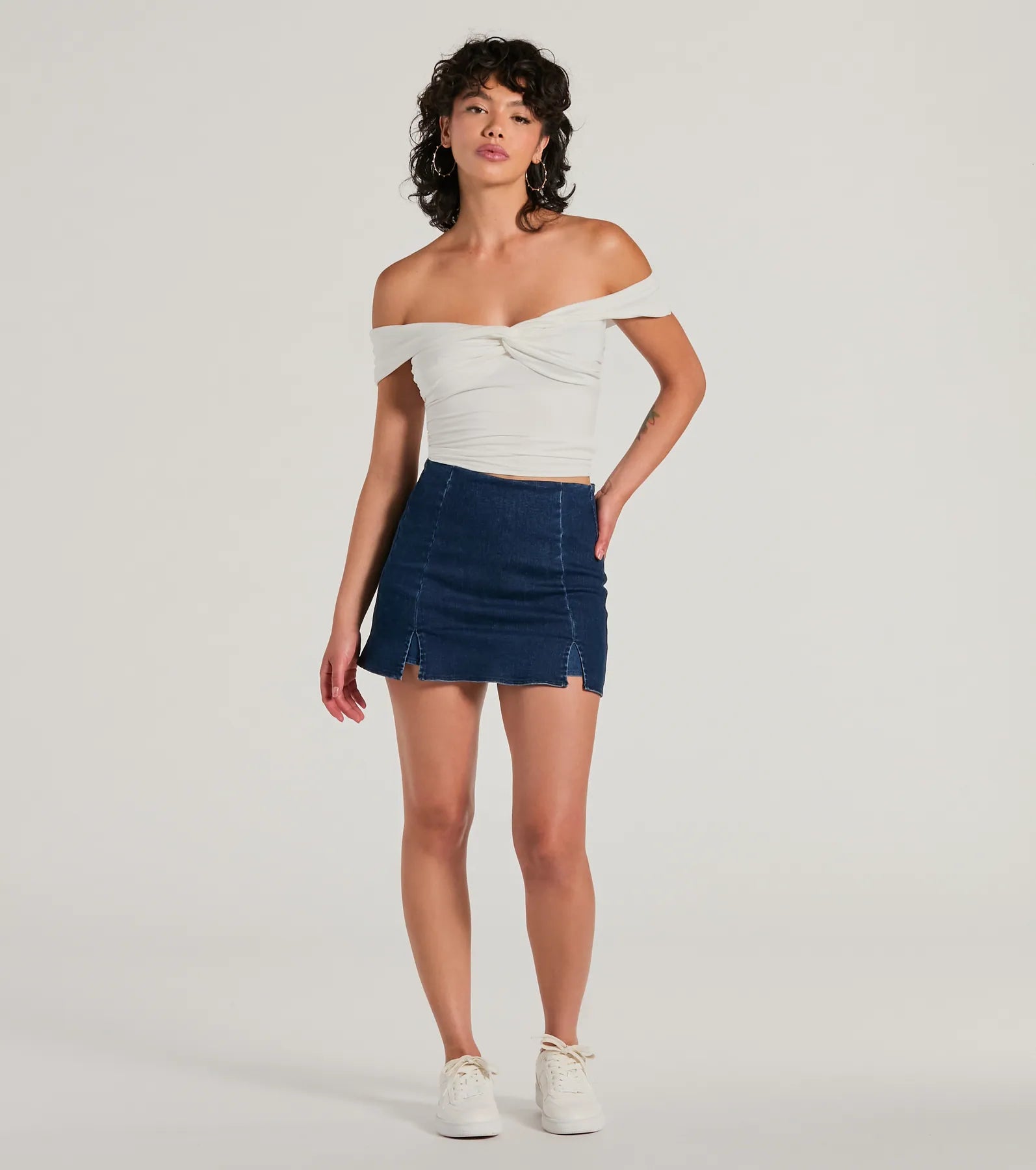 Ultimate Trendy Twist-Front Off-The-Shoulder Crop Top