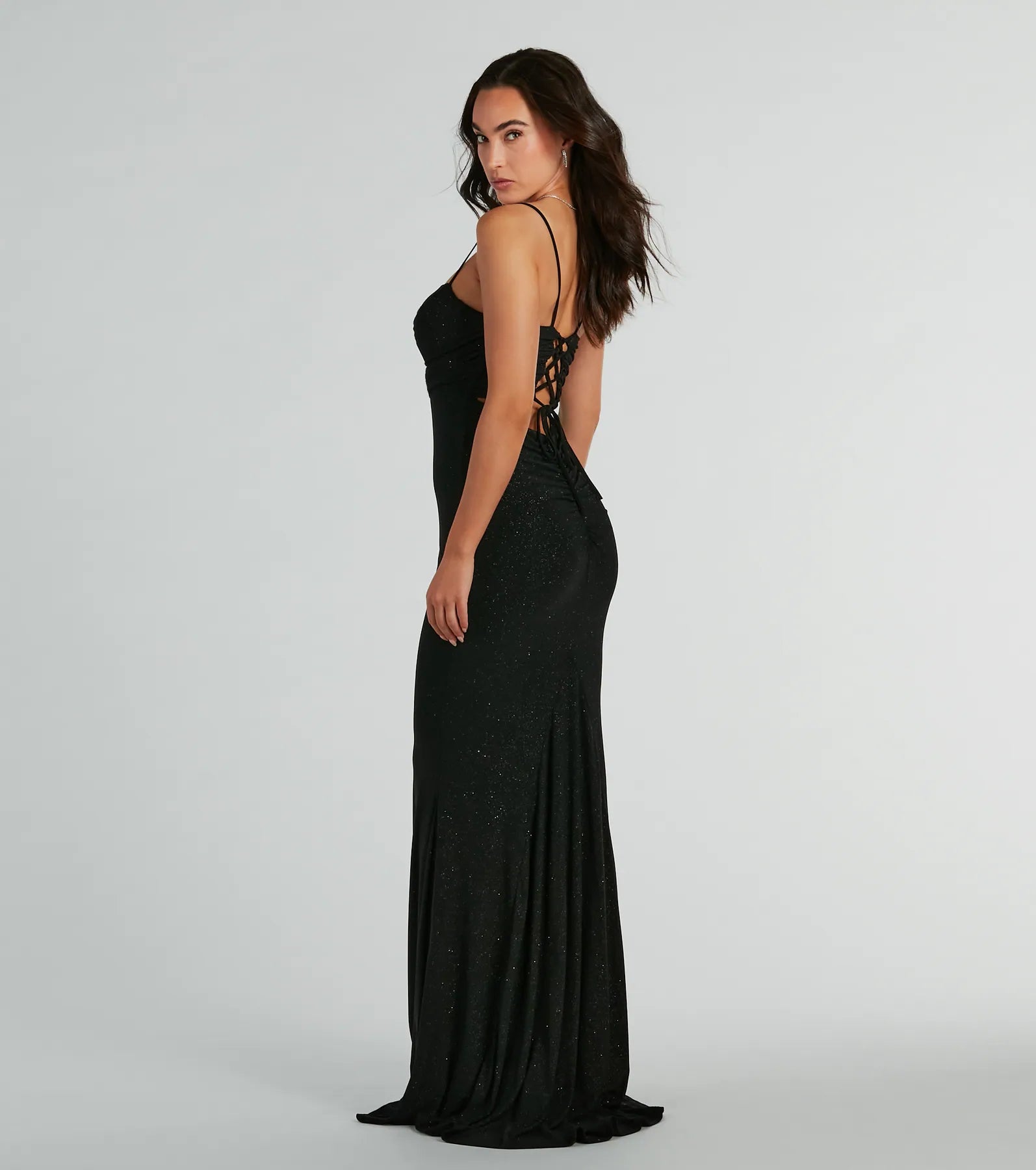 Premium Glitter Lace-Up Mermaid Gown for Special Occasions