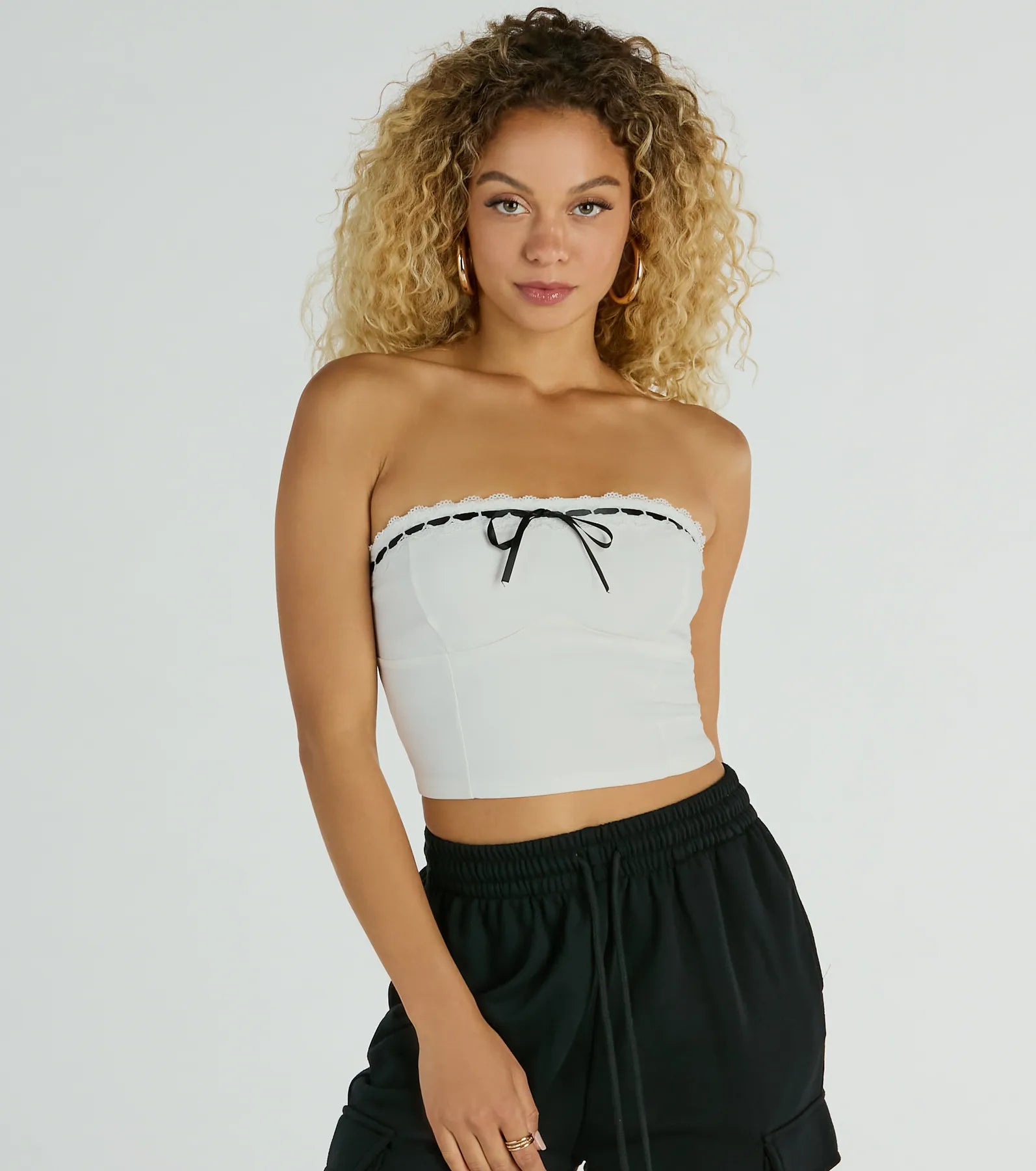 Ultimate Strapless Lace Ribbon Crop Top - Falling For You Edition