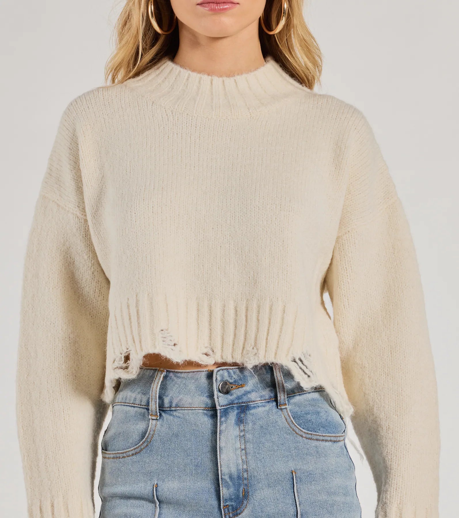 Premium Distressed Knit Mock Neck Sweater - Ultimate Comfort & Style