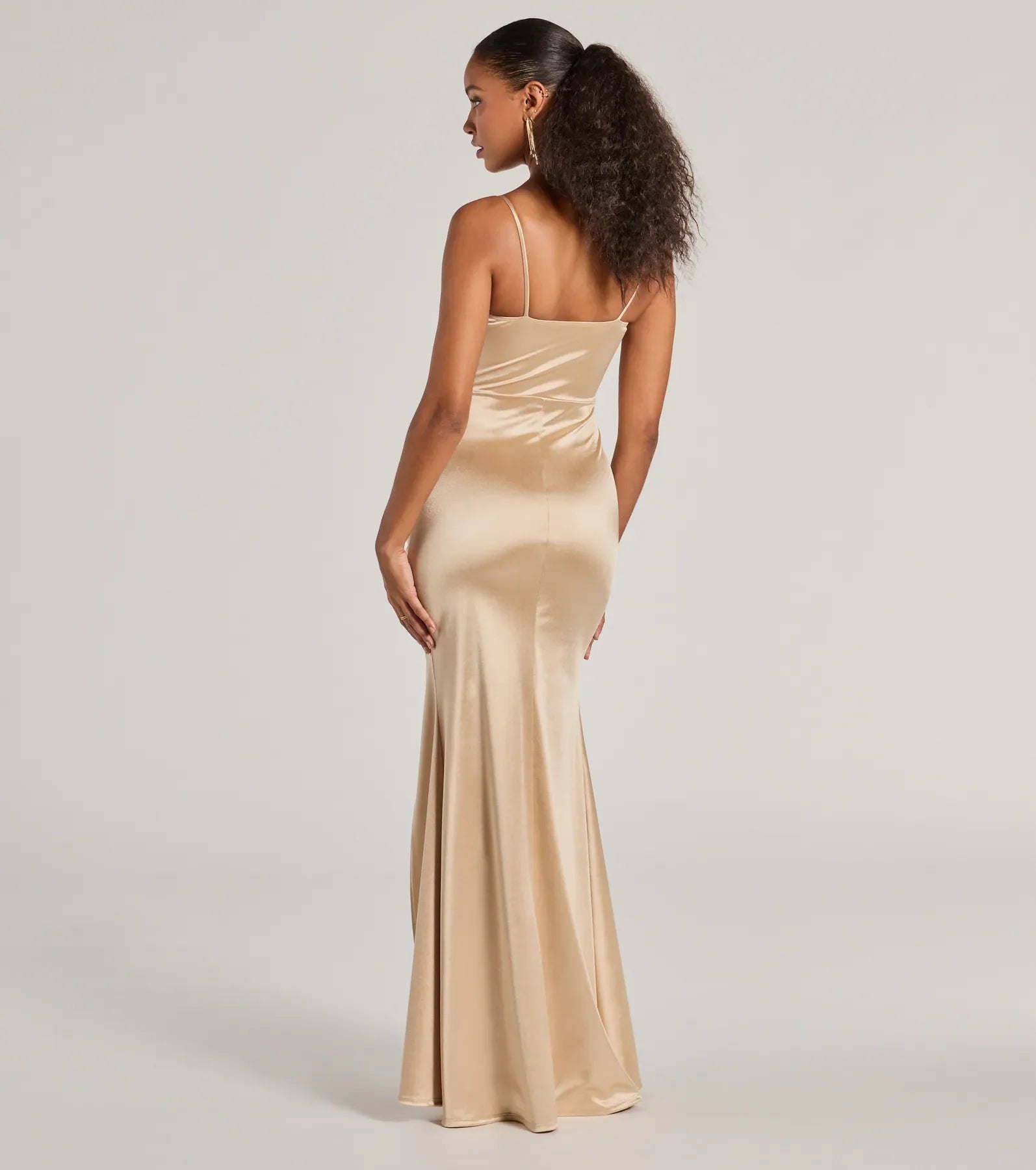 Premium Jazmine Satin Formal Dress with Cowl Neck & High Slit