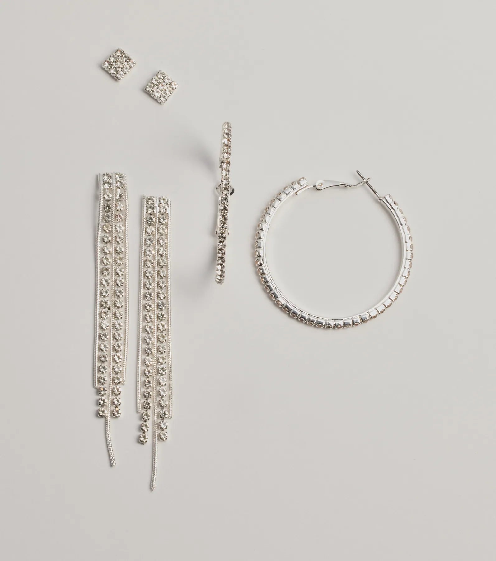 Ultimate Shine: Premium Rhinestone Earring Trio Set