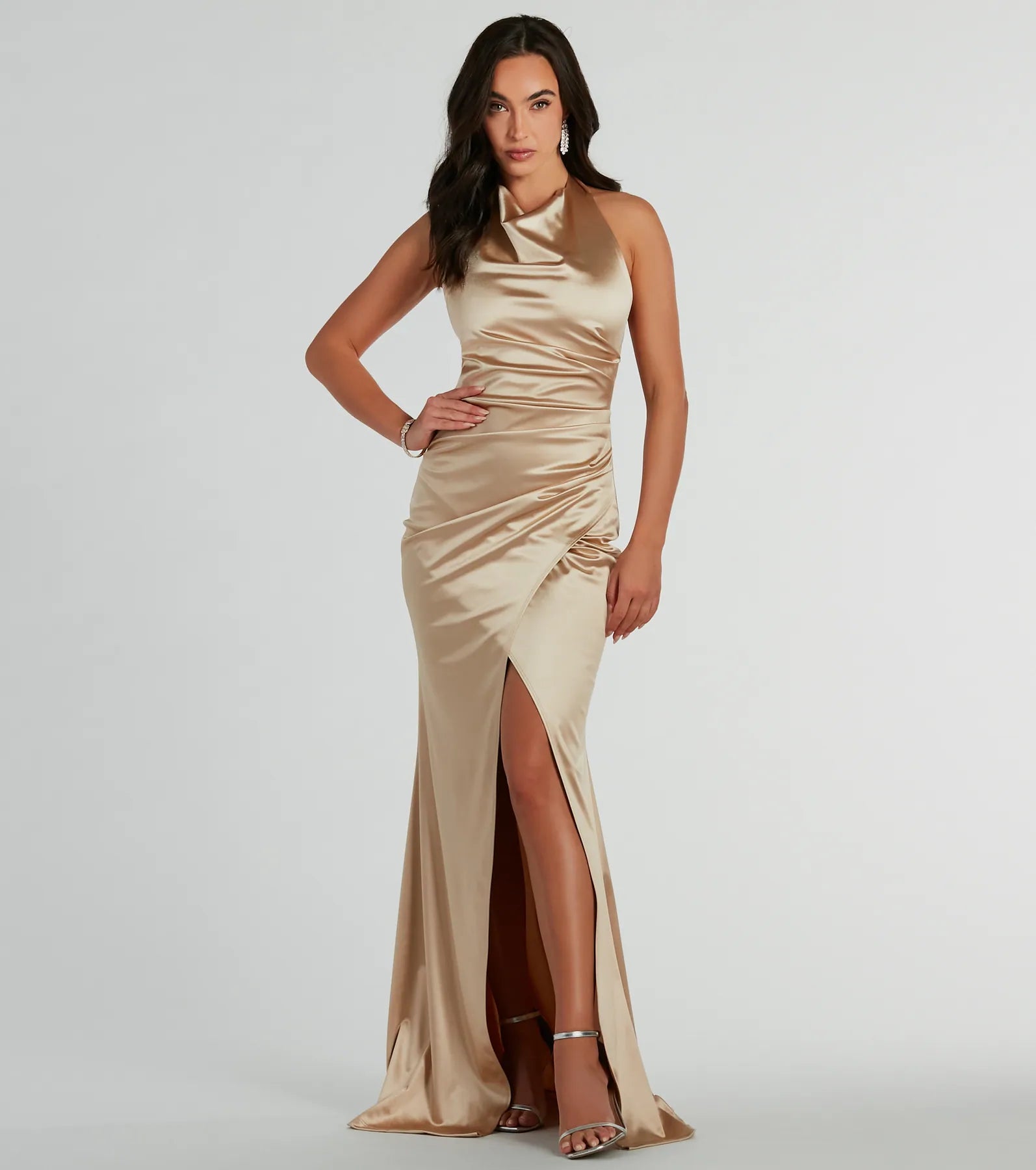 Premium Kourtney Halter Mermaid Satin Gown - Ultimate Formal Dress