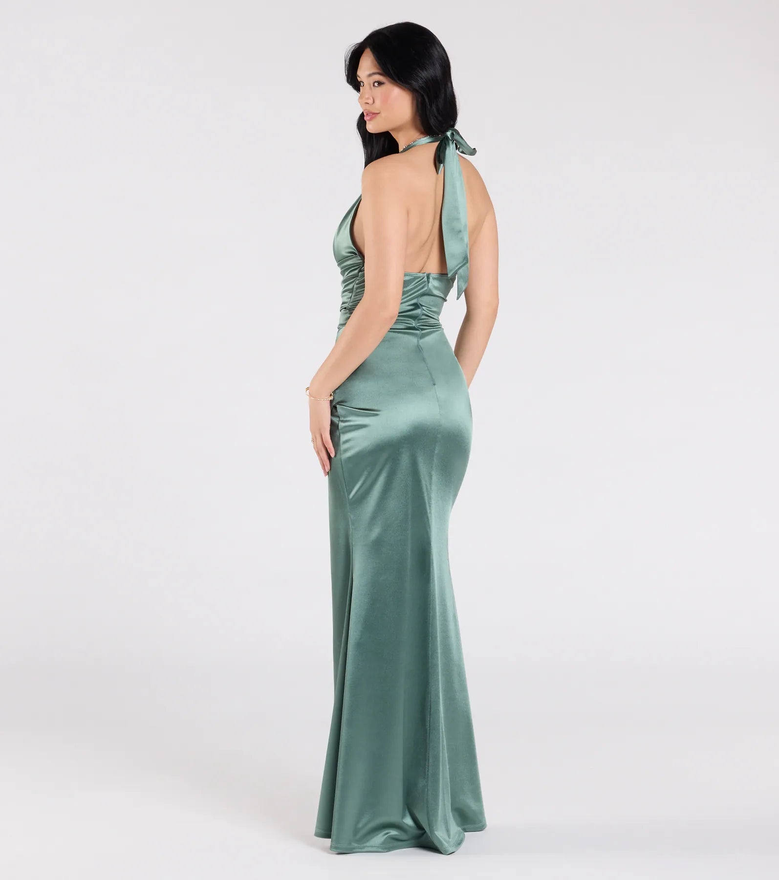 Premium Joanne Halter Slit Mermaid Satin Formal Dress - Ultimate Elegance