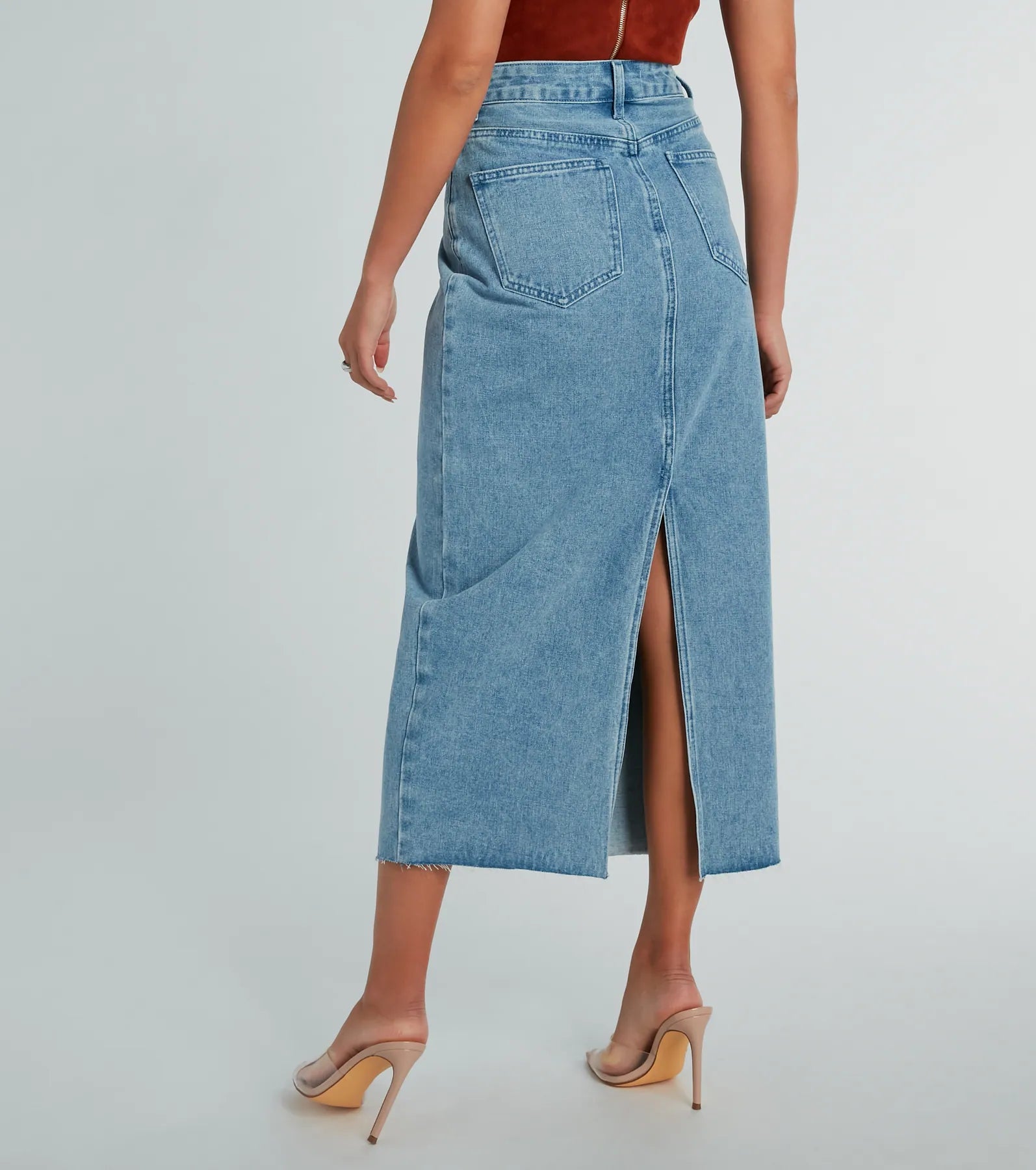 Premium Asymmetrical Waist Denim Midi Skirt - Ultimate Everyday Style