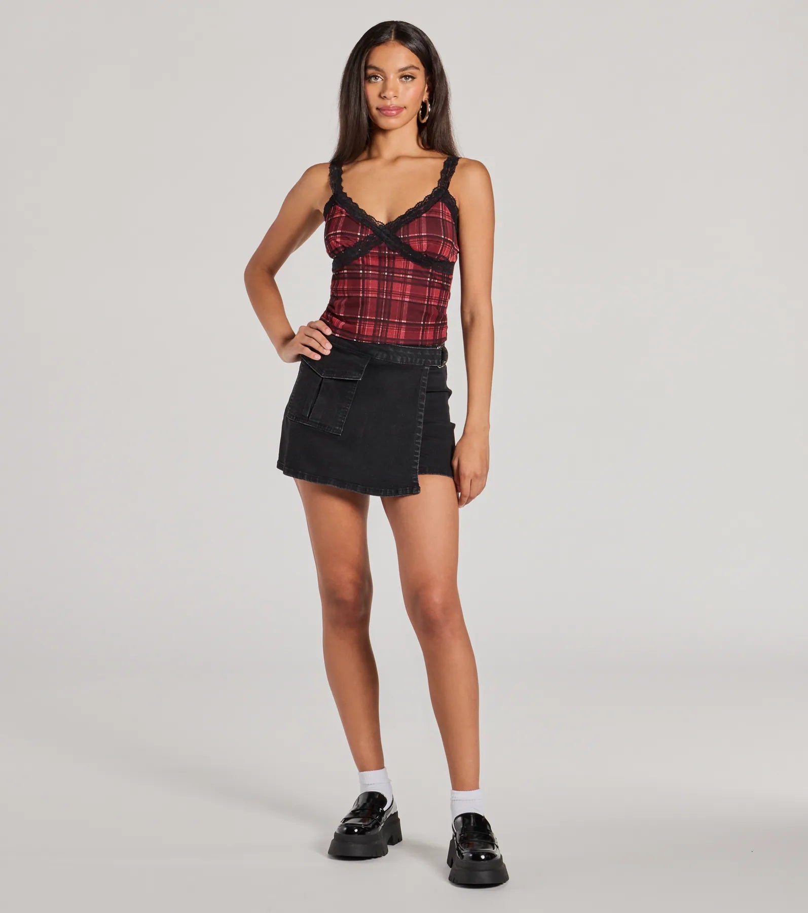 Ultimate Romantic Lace Plaid Crop Top