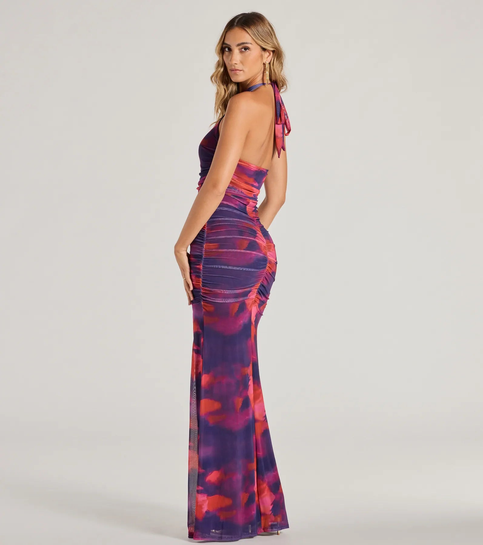 Premium Jenny Halter Mermaid Tie-Dye Formal Dress