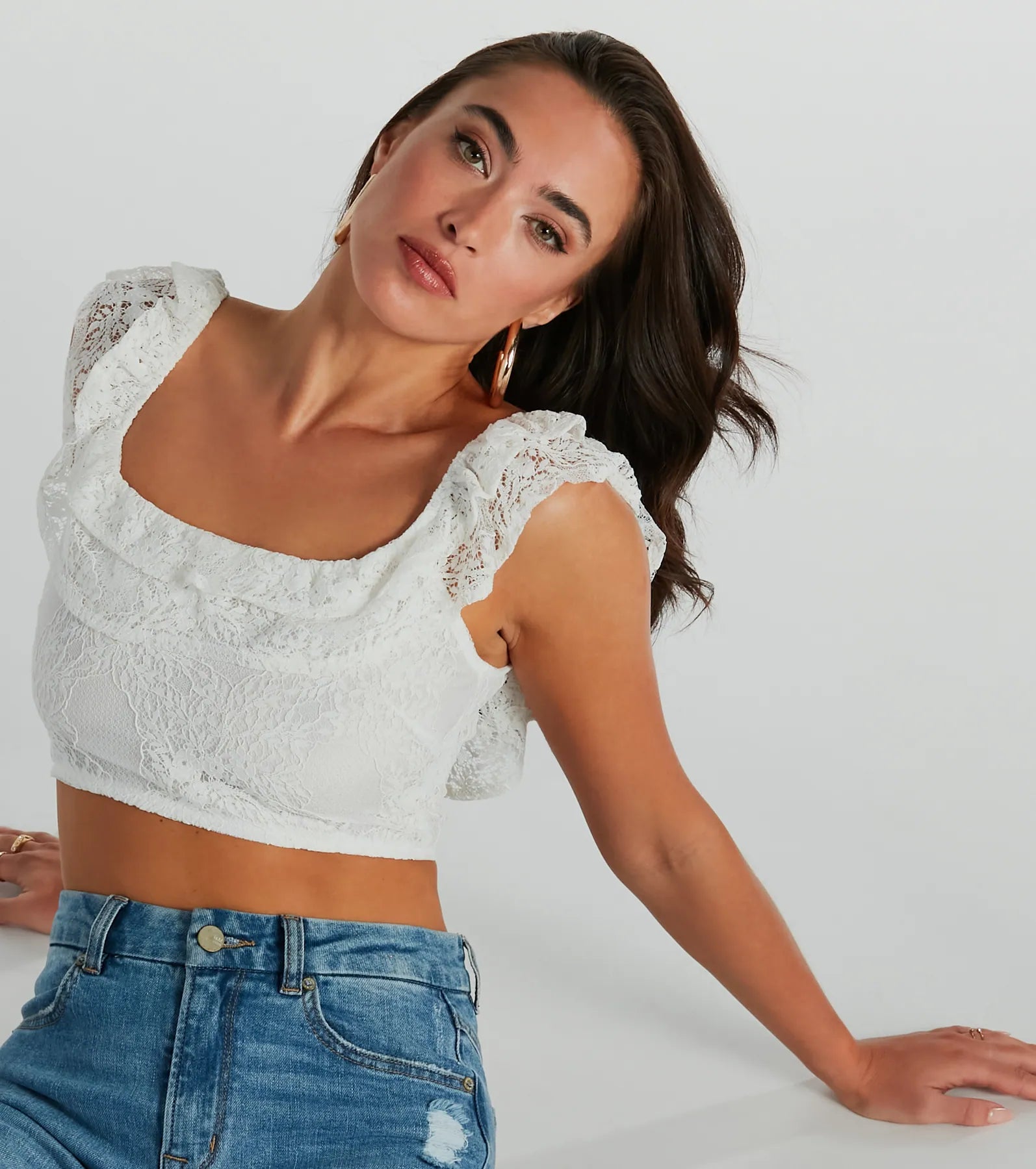 Premium Flirty Aurora Ruffle Lace Crop Top